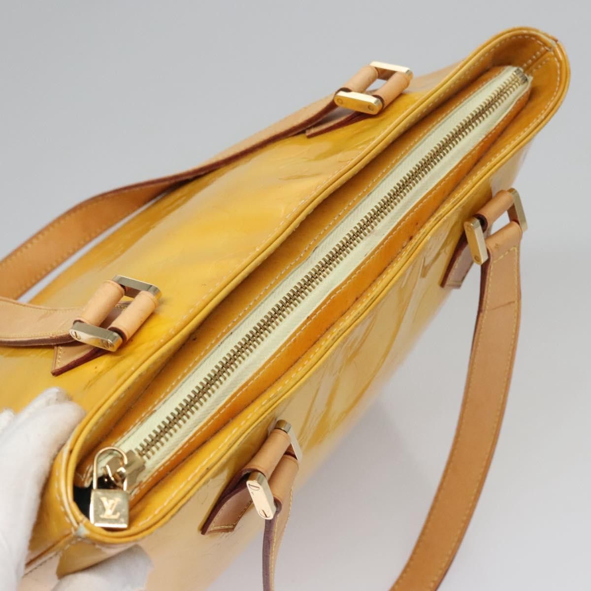 Louis Vuitton LOUIS VUITTON Monogram Vernis Houston Hand Bag Lime Yellow Size ONE SIZE - 6 Thumbnail