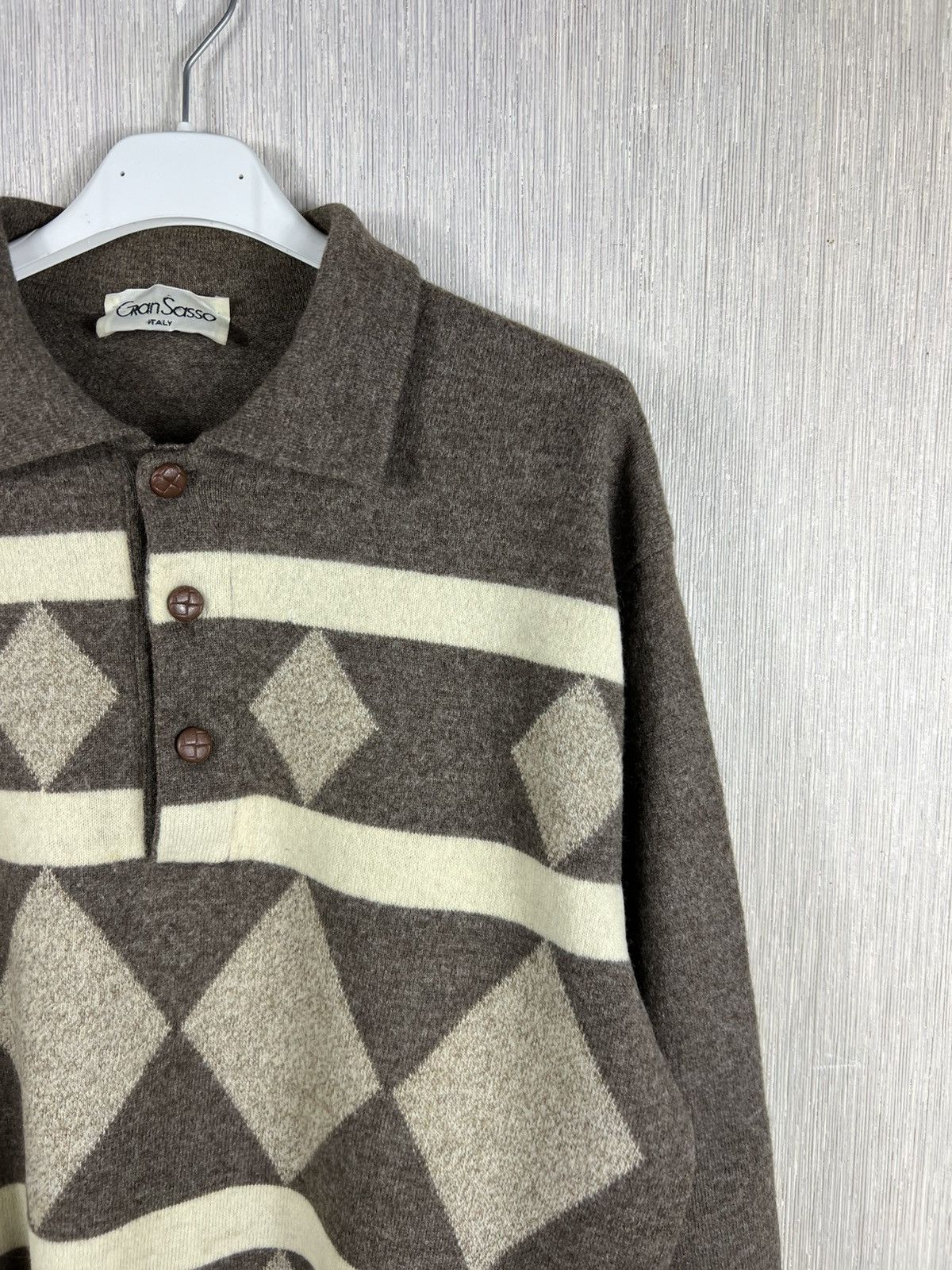 Gran Sasso Vintage Gran Sasso diamond patterned wool polo sweater retro Size US S / EU 44-46 / 1 - 3 Thumbnail
