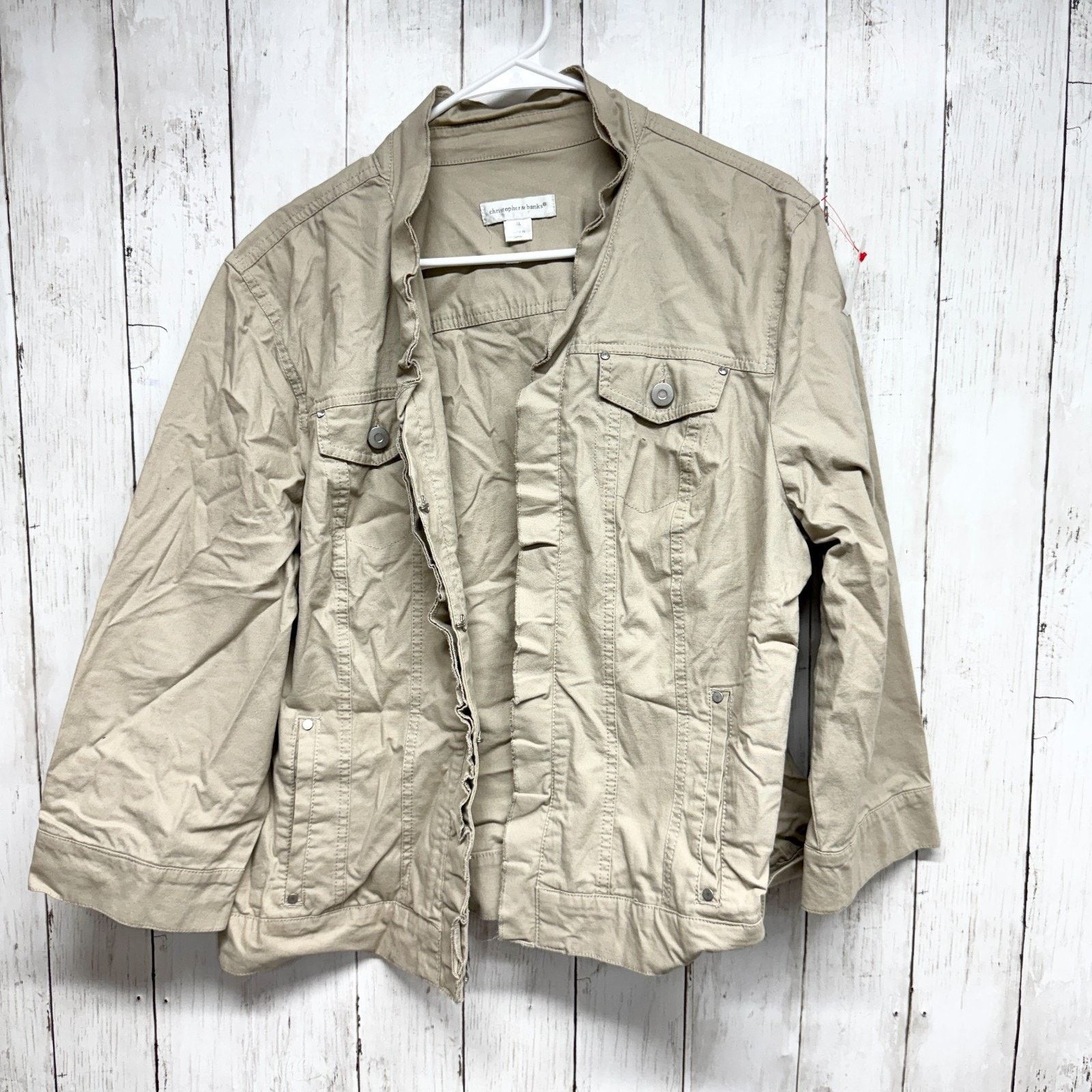 Other Christopher & Banks Jacket XL Tan Collared Utility Pockets Size XL / US 12-14 / IT 48-50 - 1 Thumbnail