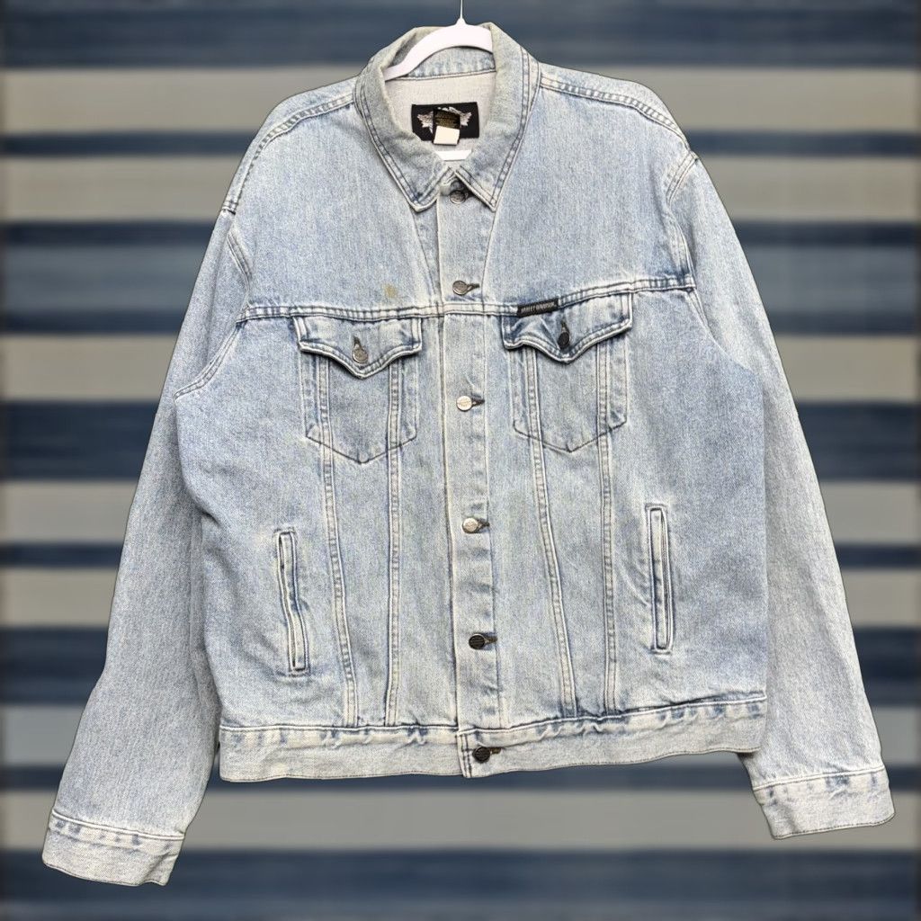 Harley Davidson VINTAGE Harley-Davidson Jacket Mens XL Denim Trucker Blue 90s Biker Motorcycle Casual Size US XL / EU 56 / 4 - 1 Thumbnail