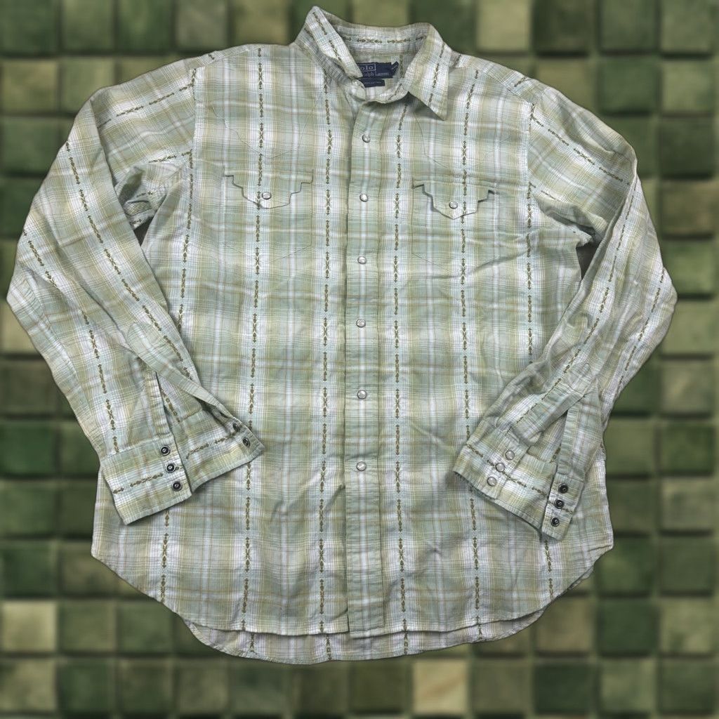 Polo Ralph Lauren VINTAGE Polo Ralph Lauren Pearl Snap Shirt Mens L Green Plaid Western Shirt Benjamin Size US L / EU 52-54 / 3 - 1 Thumbnail