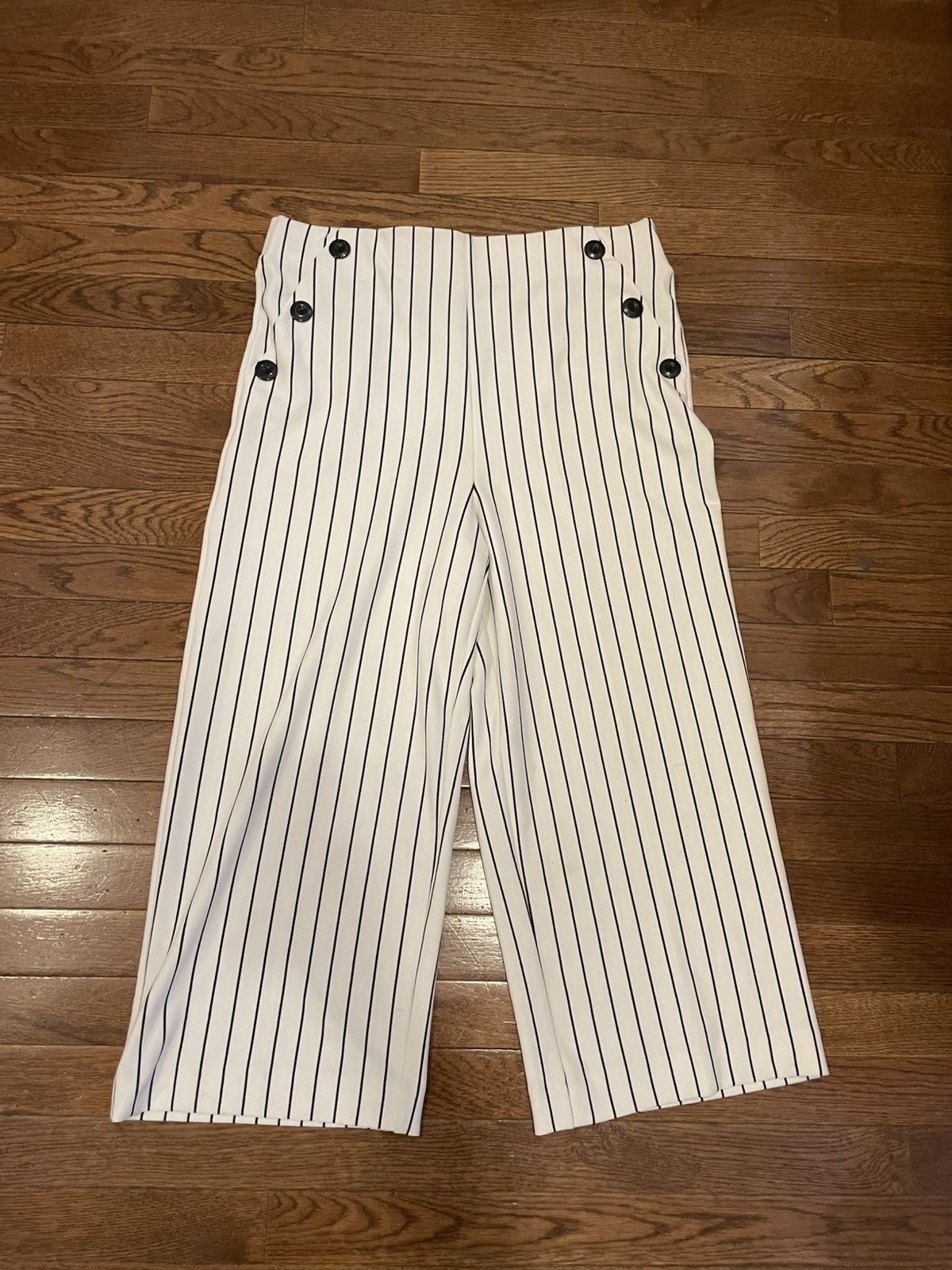 Other BBJ white& black striped high-waisted wide-leg cropped pants Size 36" / US 14 / IT 50 - 1 Thumbnail