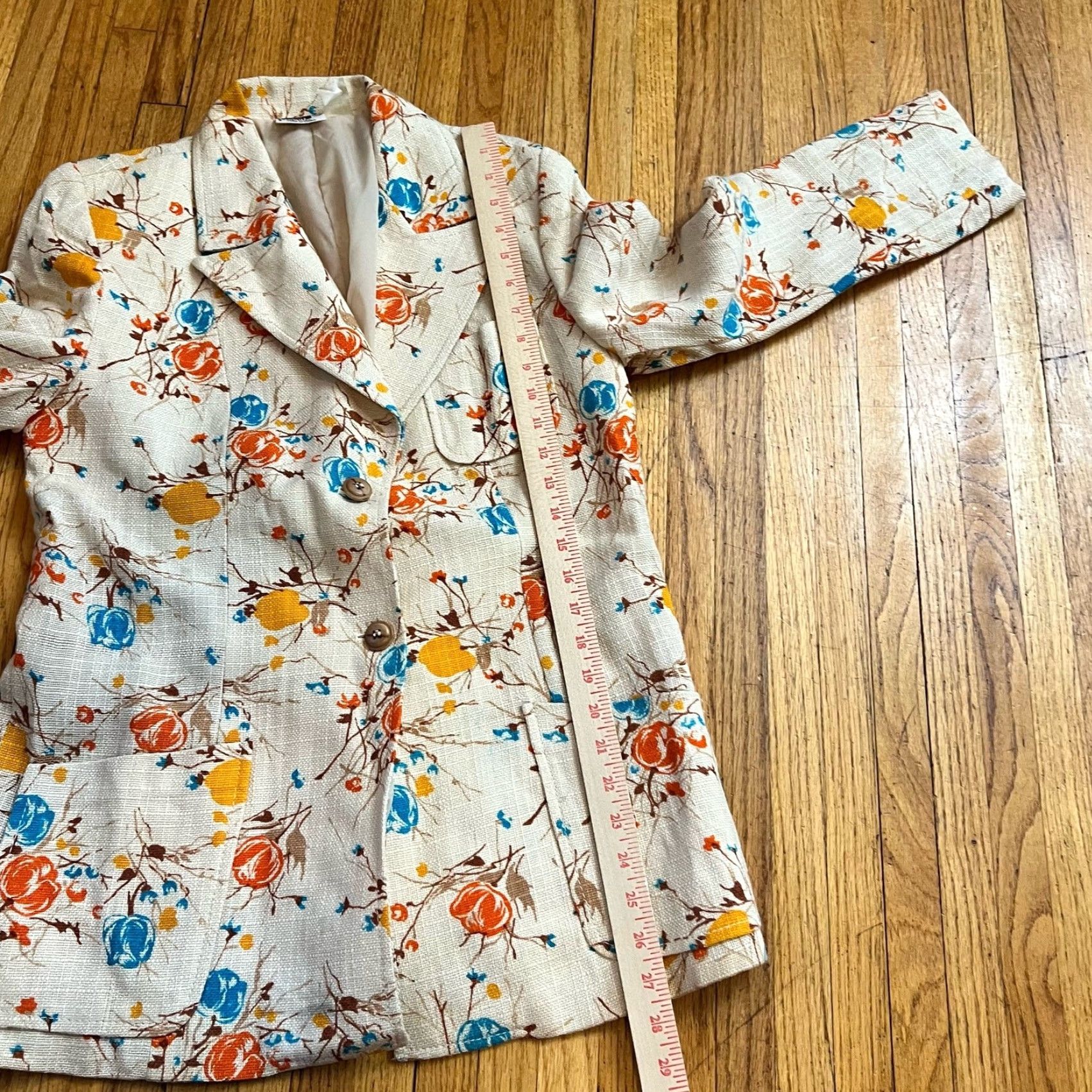 Vintage VINTAGE Montgomery Ward Linen Floral Jacket Blazer Womens 14 Blazer Beige 60s Womens 14 Size XL / US 12-14 / IT 48-50 - 8 Thumbnail