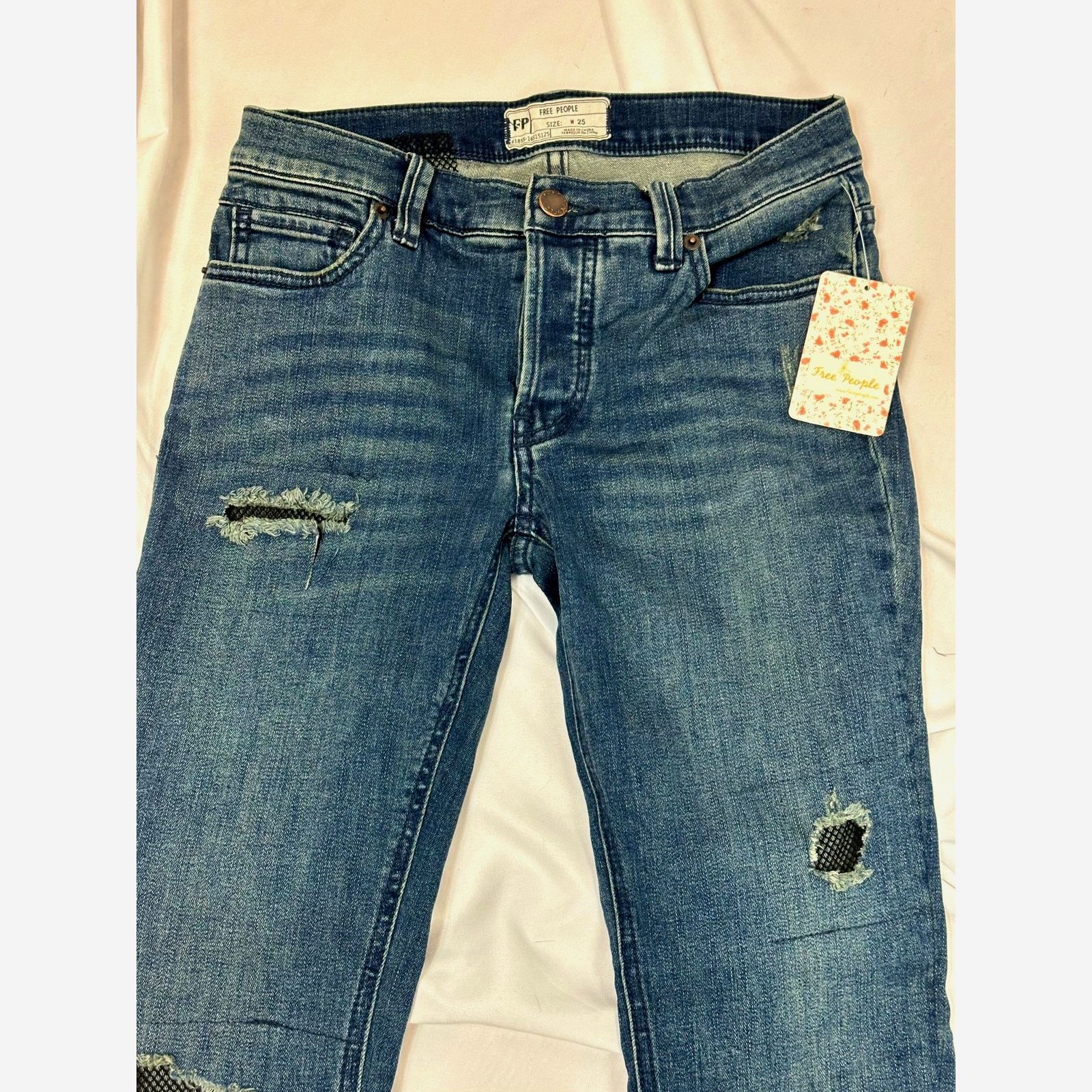 Free People Free People Fishnet-Inlet Skinny Jeans Tupelo Blue 25 Size 25" / US 0 / IT 36 - 12 Thumbnail