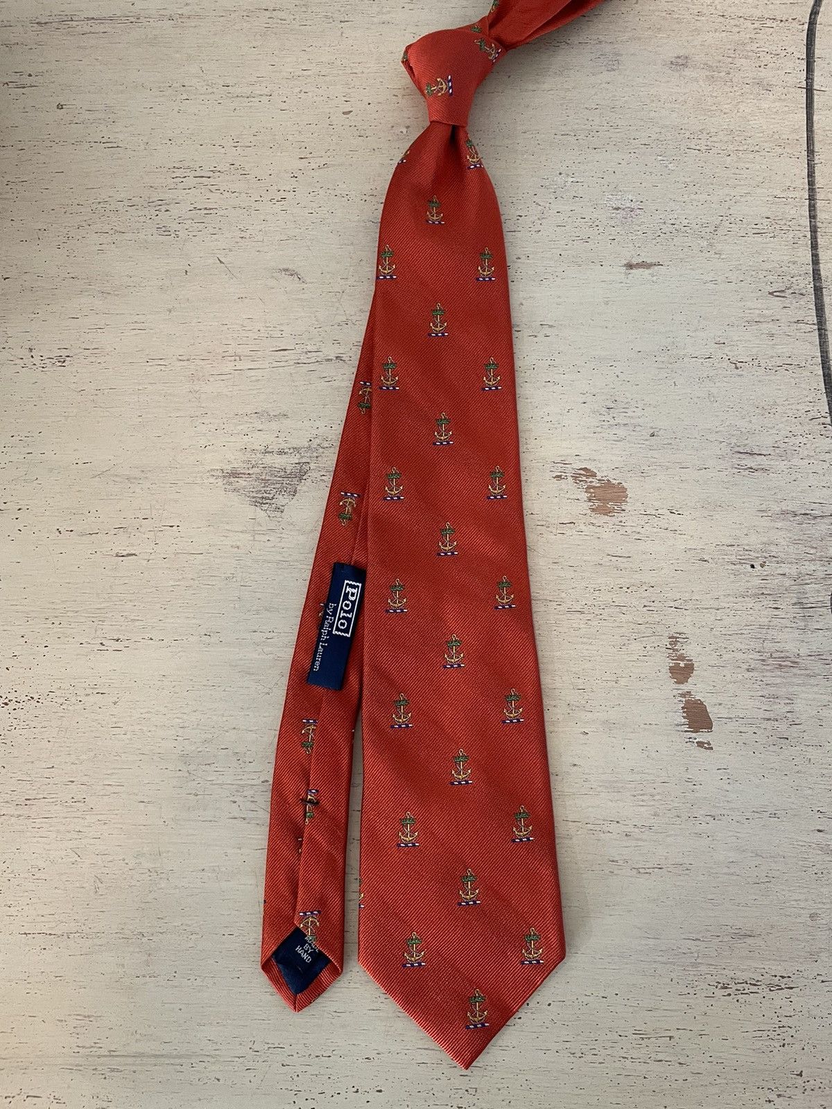 Polo Ralph Lauren × Vintage Spaced Anchors Print Jacquard Silk Tie Size ONE SIZE - 3 Thumbnail