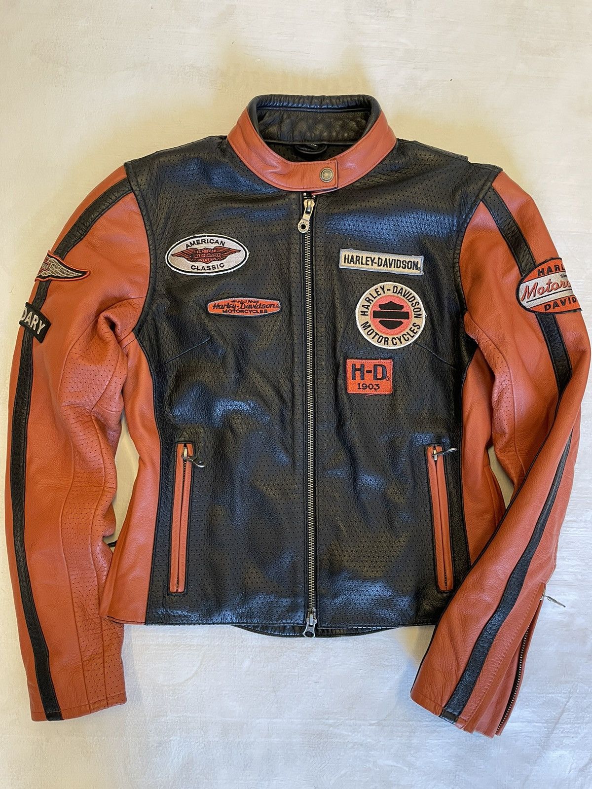 Harley Davidson Leather Cafe Racer Moto Jacket Size XS / US 0-2 / IT 36-38 - 1 Thumbnail