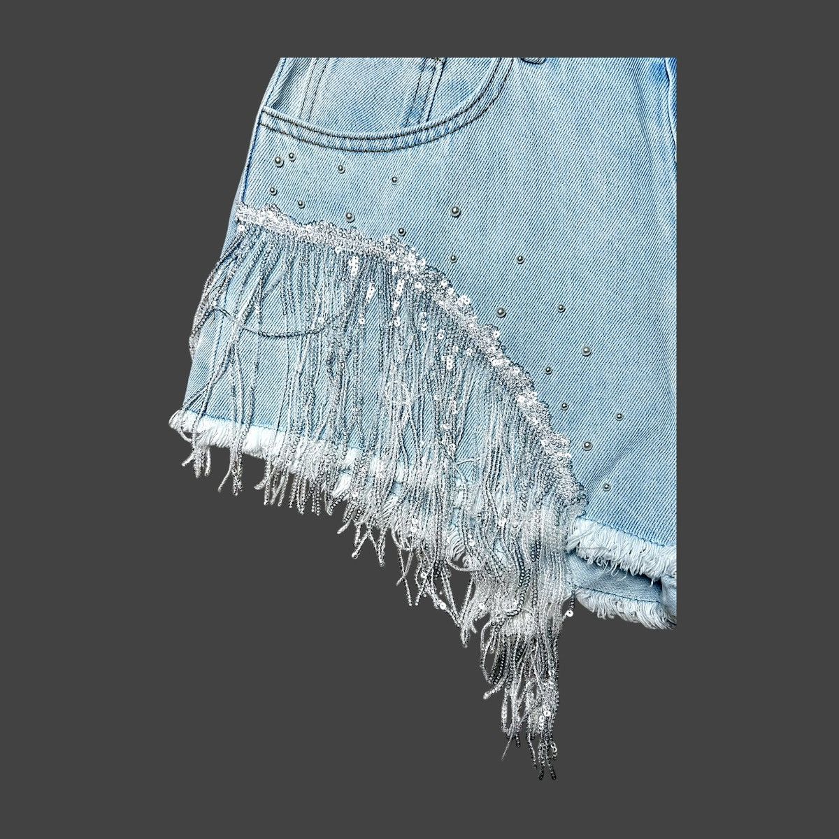 Other On Twelfth Light Indigo Sequin & Fringed Denim Shorts Sz M Size 28" / US 6 / IT 42 - 20 Thumbnail
