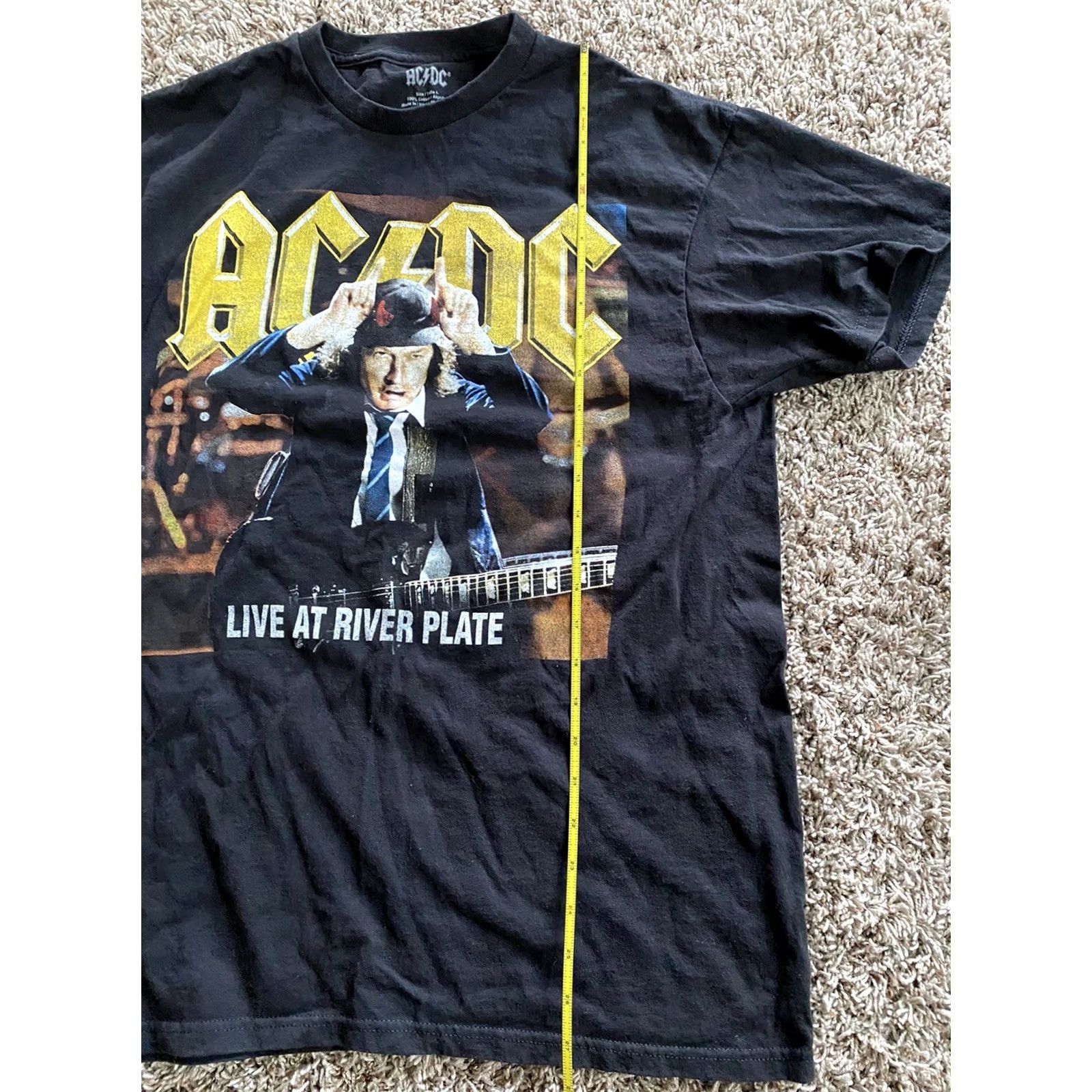Vintage AC/DC T-Shirt Graphic Live at River Plate Black Crew Neck Short Sleeve L 100% Cotton Unisex Adults Mens Boys? Size US L / EU 52-54 / 3 - 6 Thumbnail
