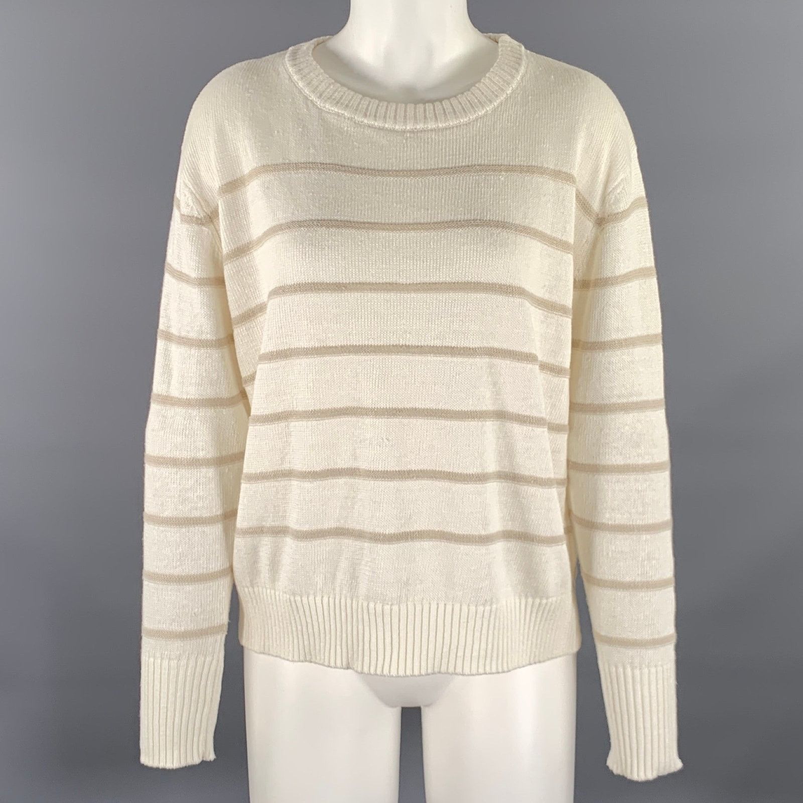 KINROSS KINROSS Size M Cream Tan Linen Stripe Pull On Sweater Size M / US 6-8 / IT 42-44 - 1 Thumbnail