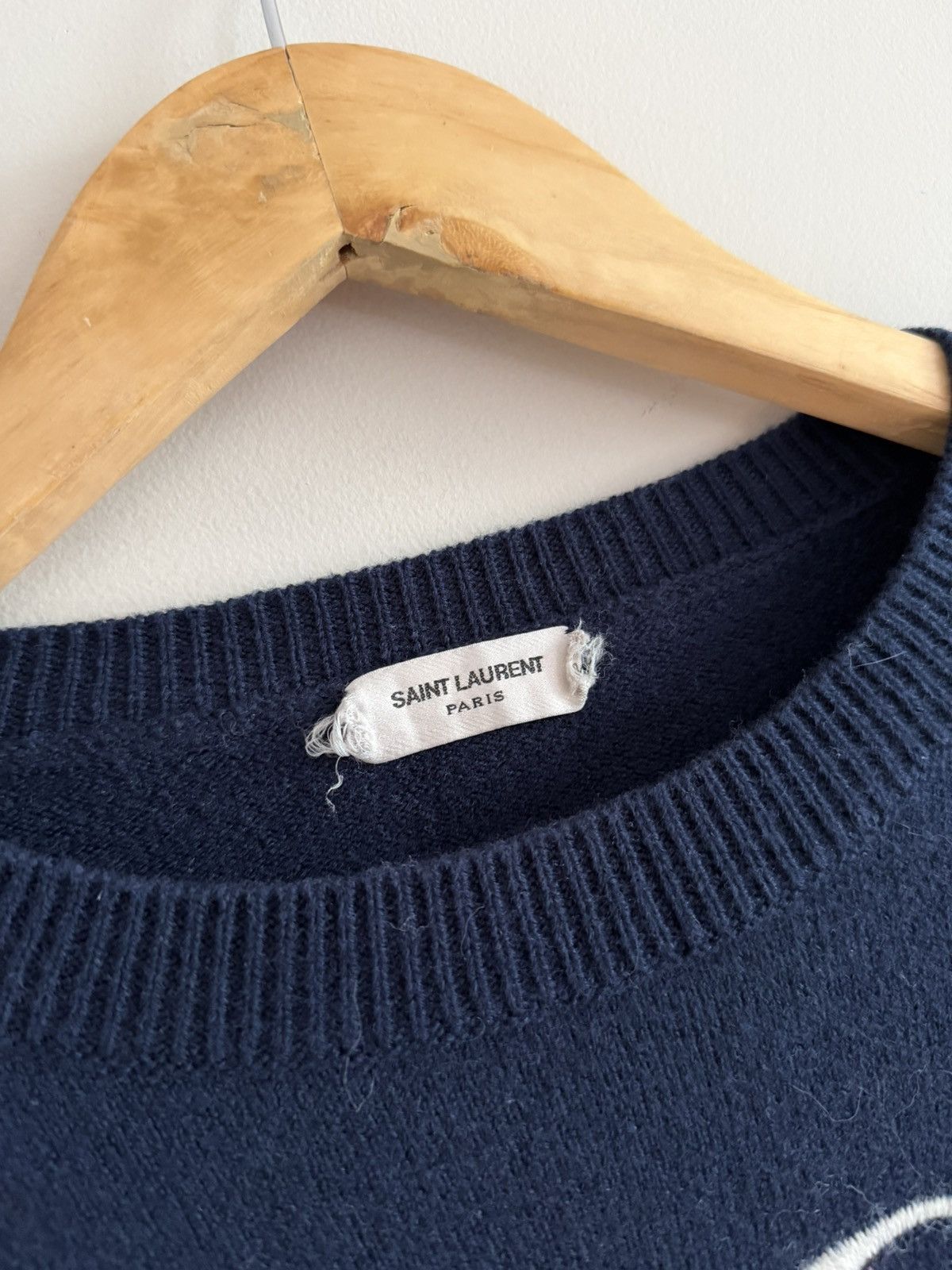 Saint Laurent Paris Saint Laurent Paris Logo Knit Sweater Navy Cropped Size XS / US 0-2 / IT 36-38 - 3 Thumbnail