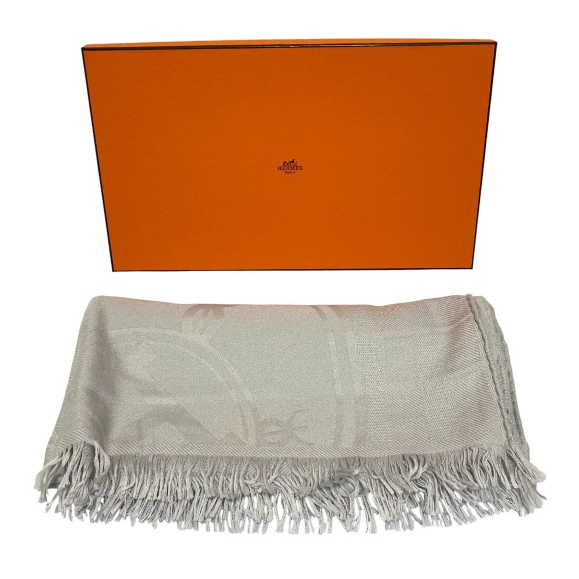 Hermes HERMES New Libris Cashmere and Silk Stole in Green Nuage, Gray, for Men Women Size ONE SIZE - 1 Thumbnail