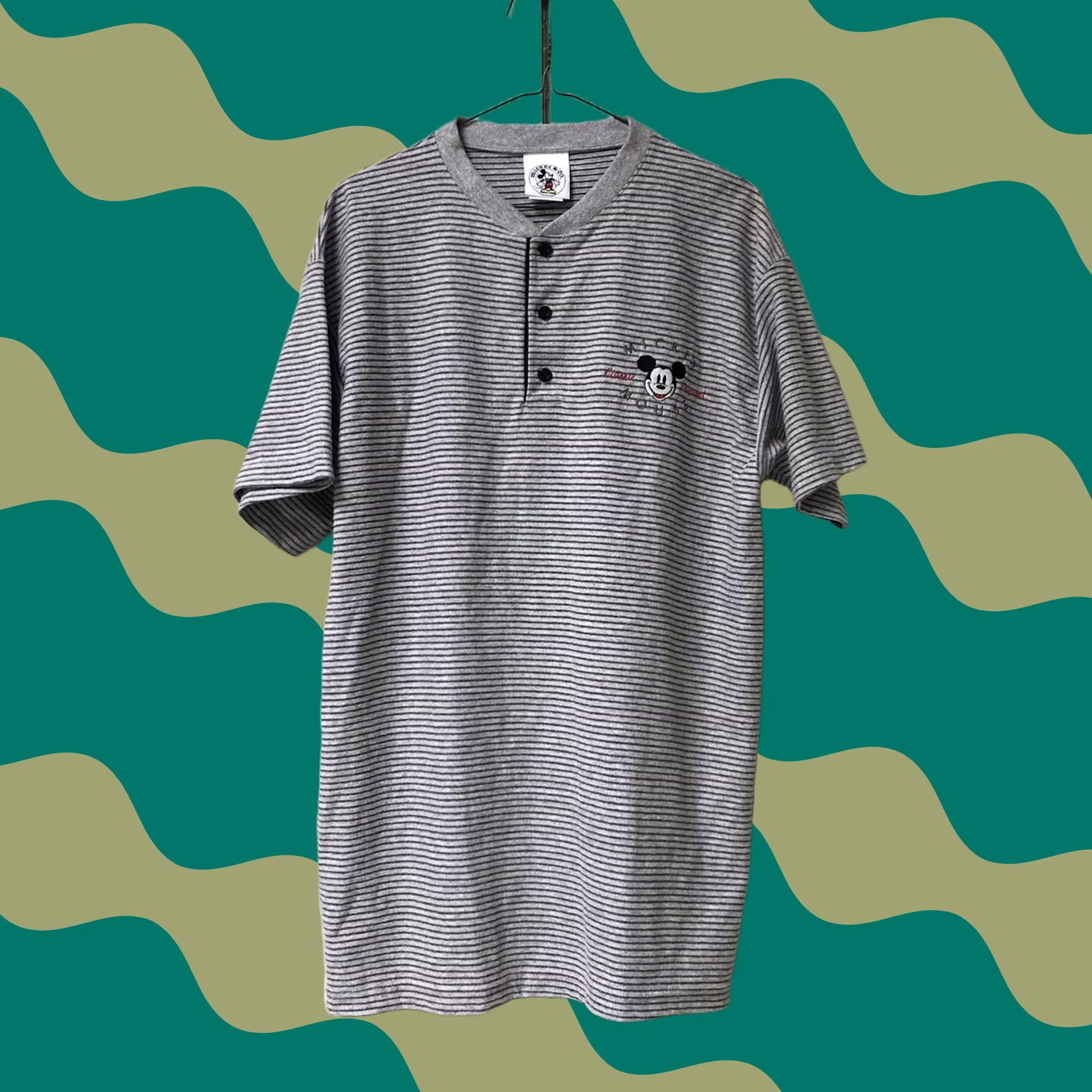 Mickey & Co. VINTAGE Mickey & Co Men Gray Striped Embroidered Henley Shirt L USA Size US L / EU 52-54 / 3 - 1 Thumbnail
