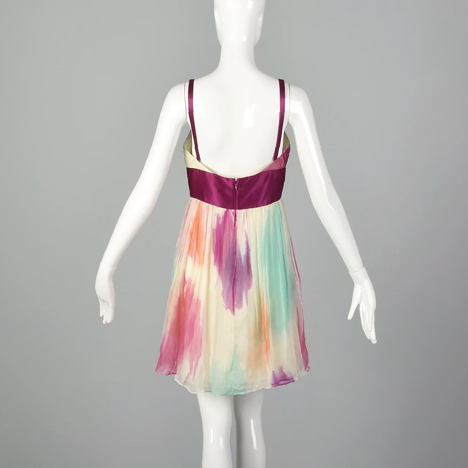 Catherine Malandrino V-Neck Mini Dress Sleeveless Silk Watercolor Cocktail  Party M Multicolor Womens