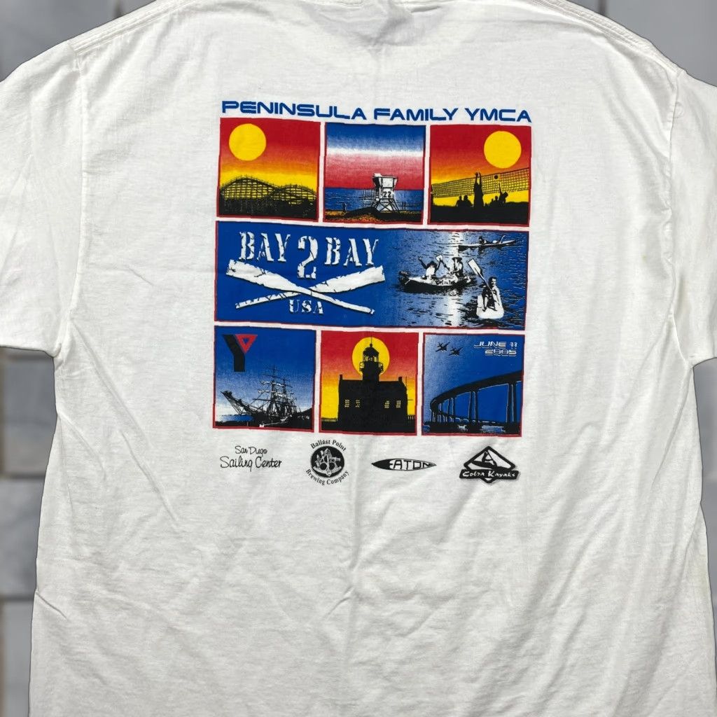 Hanes VINTAGE Hanes YMCA Shirt Mens L Double-Sided White Cotton Blend 2 Bay Logo 90s Y2K Mens Size US L / EU 52-54 / 3 - 1 Thumbnail