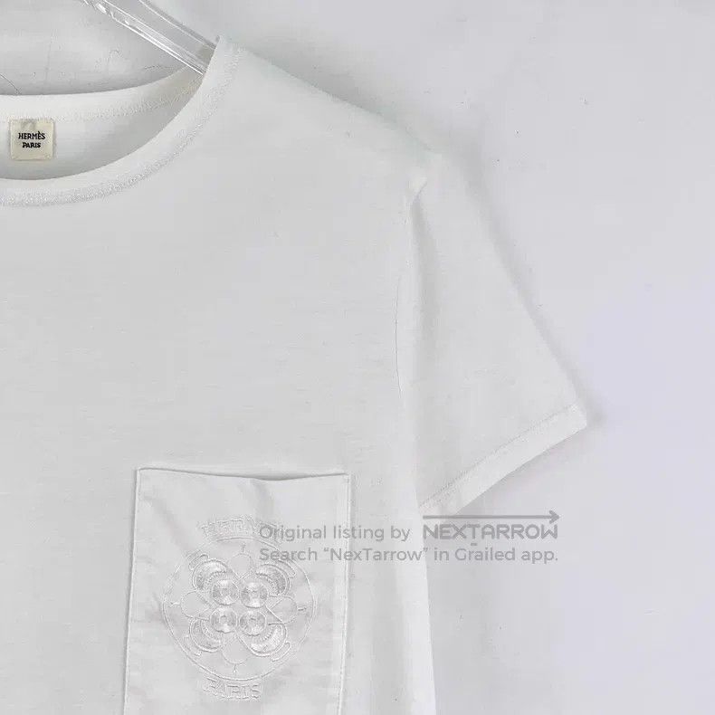 Hermes Hermes White Pocket Jacquard Cotton Crew Neck Short Sleeve Size XS / US 0-2 / IT 36-38 - 3 Thumbnail