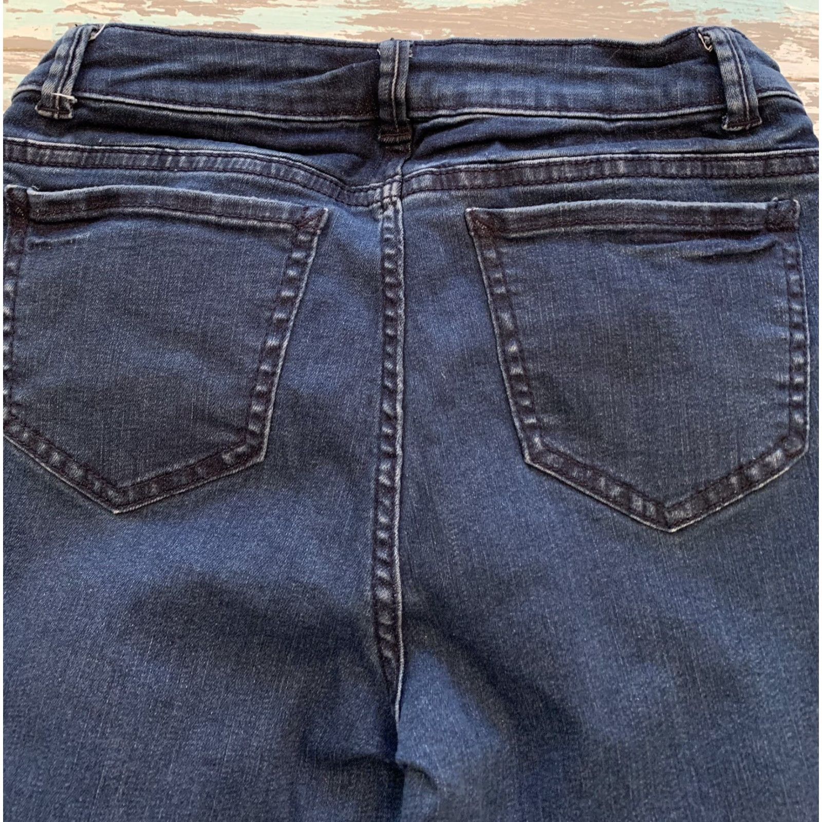 Denim & Co. VINTAGE 6 Denim Co Jeans Women's Dark Wash Distressed Stretch Denim Raw Hem 26" Inseam Blues Size 28" / US 6 / IT 42 - 7 Thumbnail