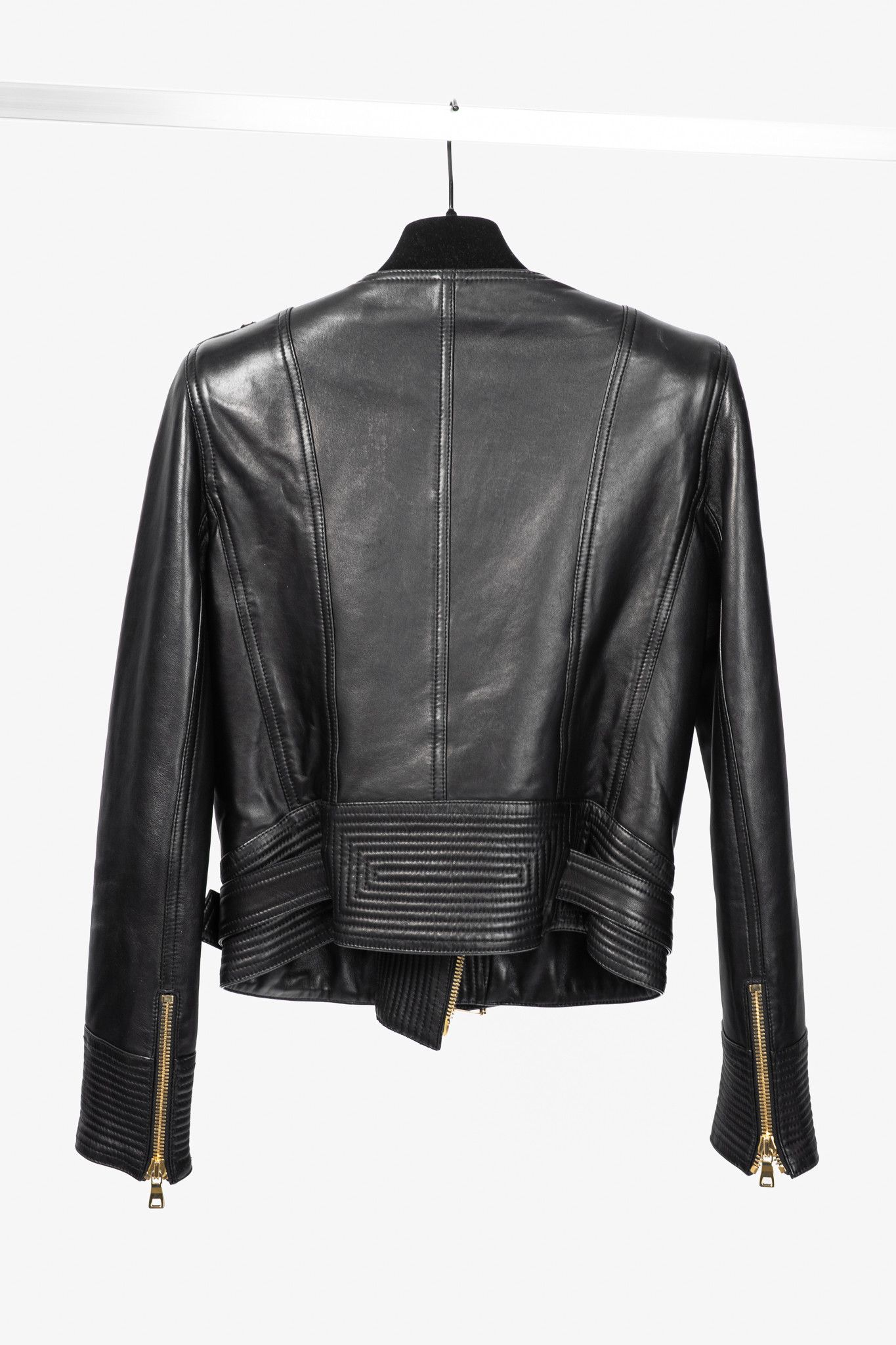 Balmain Balmain Black Lambskin-Leather Quilted Biker Jacket Size M / US 6-8 / IT 42-44 - 2 Thumbnail