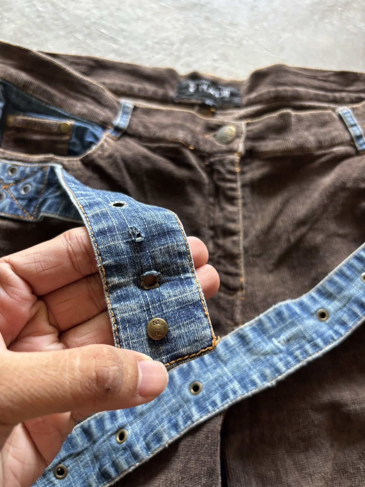 Japanese Brand PLACEMI flare japanese jeans hybrid denim curduroy Size US 31 - 9 Thumbnail
