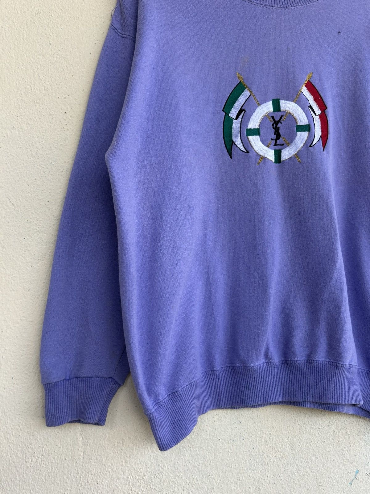 Vintage × Yves Saint Laurent YSL Embroidered Cross Flag Sweatshirt Size US L / EU 52-54 / 3 - 5 Thumbnail