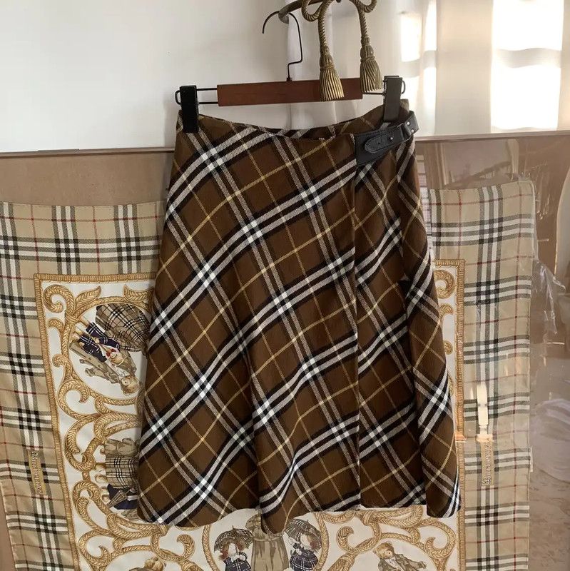 Burberry Burberry Brown Wool Plaid Midi Skirt Size 23" - 1 Thumbnail