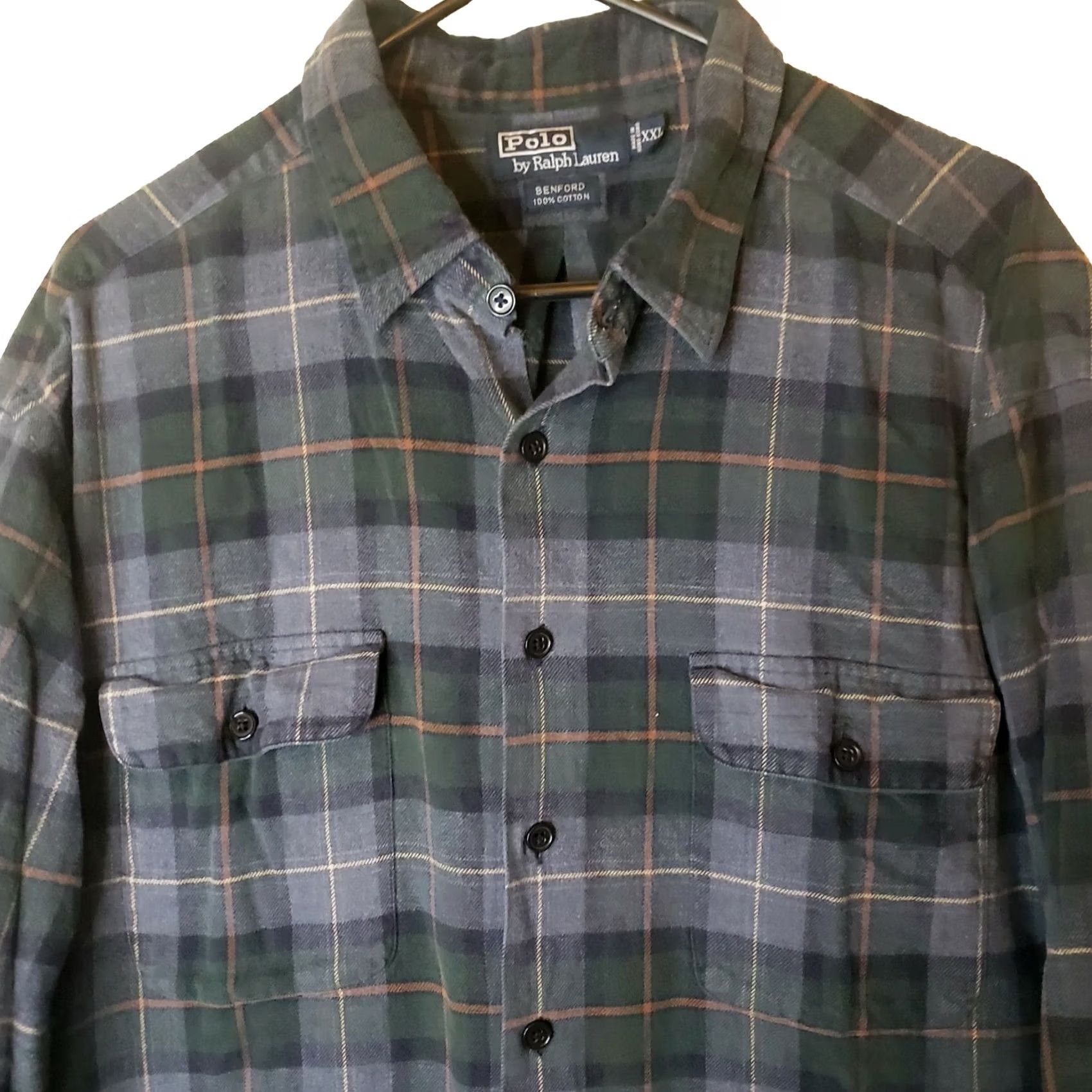 Polo Ralph Lauren POLO Ralph Lauren BENFORD Plaid Button Up Flannel Shirt XXL Gray Green 100% Cotton Mens Size US XXL / EU 58 / 5 - 3 Thumbnail
