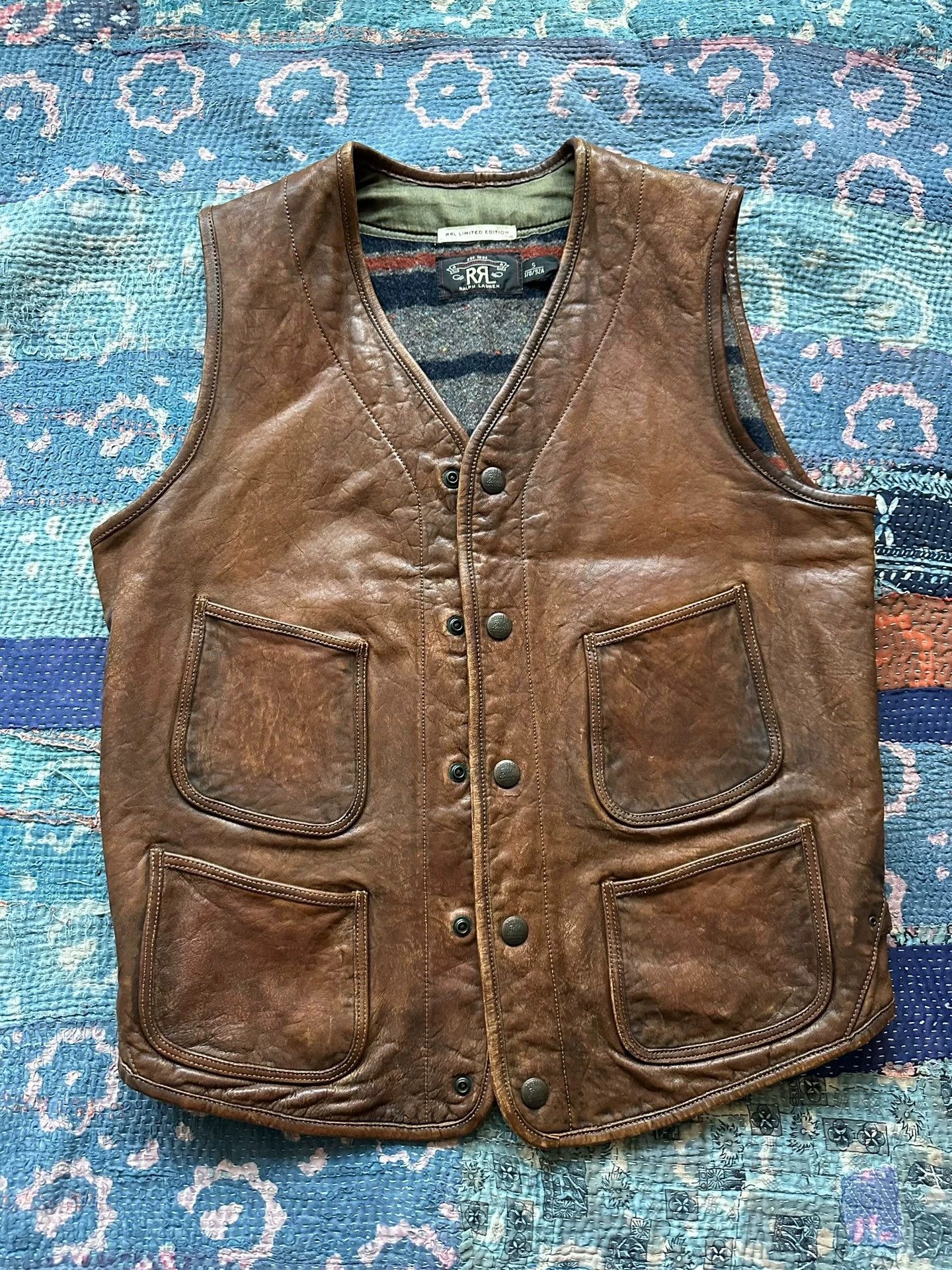 RRL Ralph Lauren RRL LTD Distressed Leather Vest S Blanket Lining Size US S / EU 44-46 / 1 - 1 Thumbnail