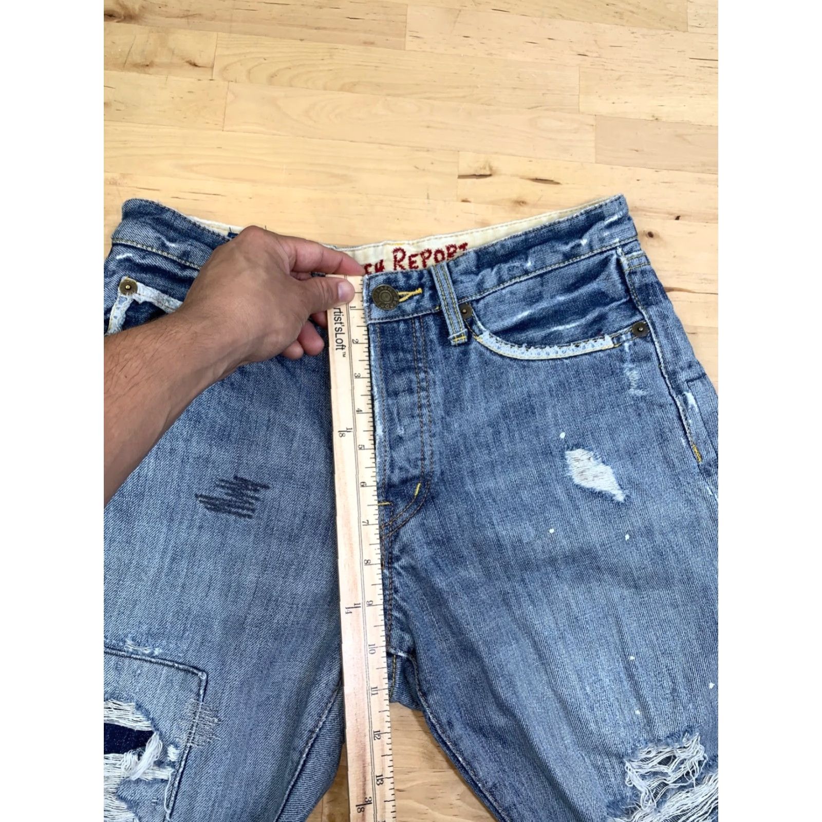 Denime Flash Report Denim Shorts Mens M Blue 5-Pocket Design Distressed Pockets Jorts Japanese Streetwear 12091 Size US 31 - 7 Thumbnail