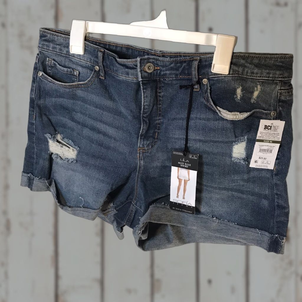 Vintage VINTAGE Sofia Vergara Women's Shorts Size 16 Mid Rise Denim Cuffed Distressed Casual Summer Size 38" / US 16 / IT 52 - 1 Thumbnail