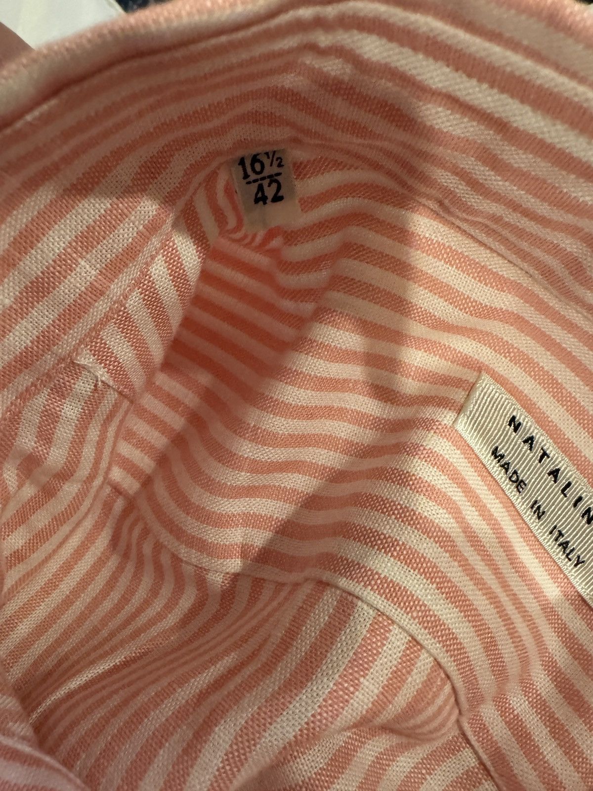 Natalino Natalino Pink Stripe Cotton Linen Button Down 16.5 Size US L / EU 52-54 / 3 - 5 Thumbnail
