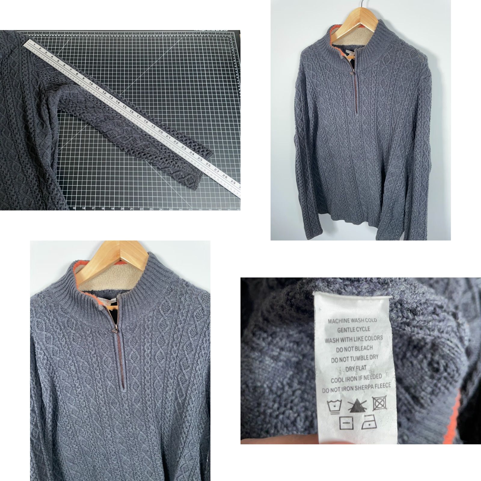 Carbon2Cobalt Carbon2Cobalt Sherpa Collar Sweater Men's XL Gray 1/4 Zip Cable Knit Top Pullover Fashion Casual Vintage: No Size US XL / EU 56 / 4 - 8 Thumbnail