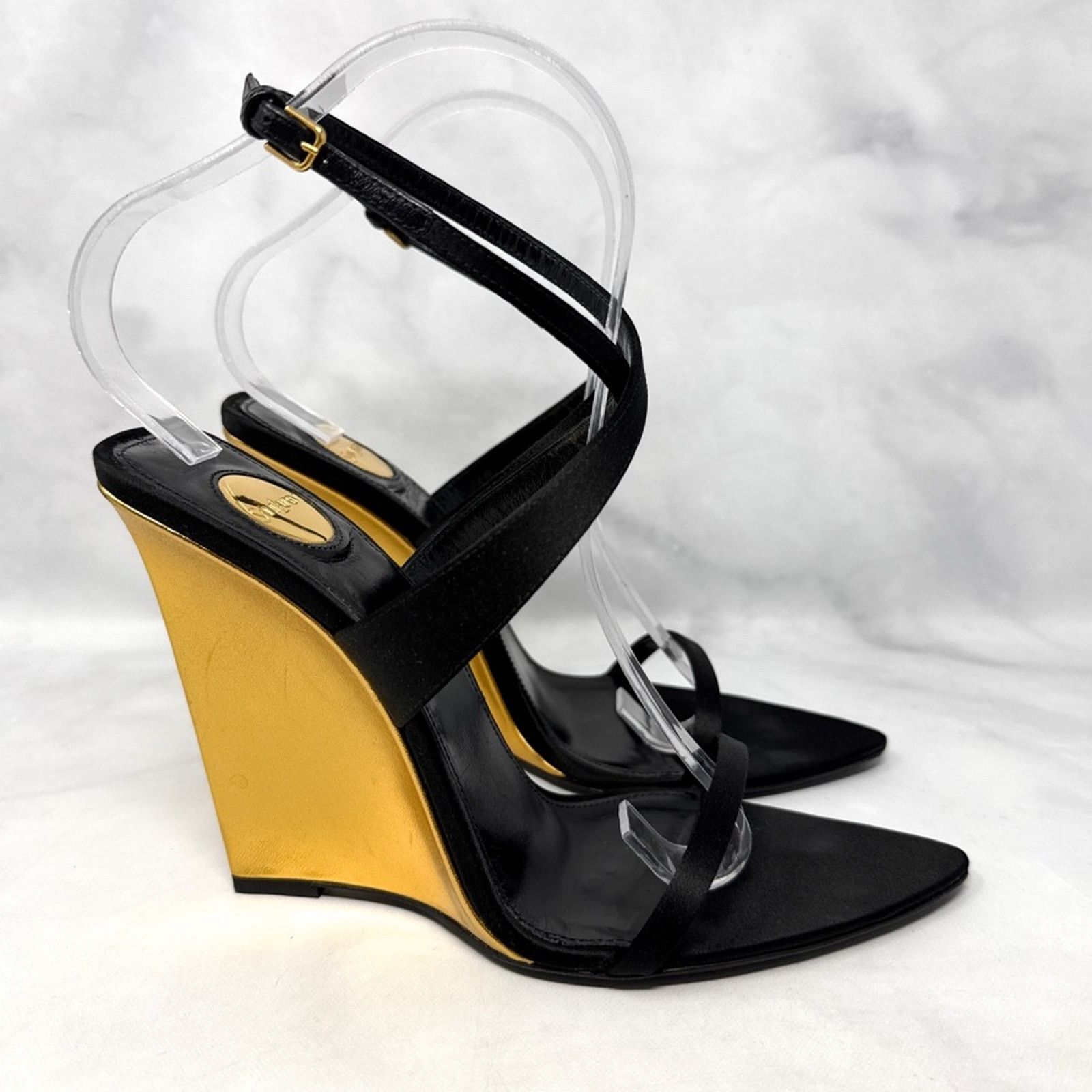 Saint Laurent Paris Saint Laurent Salome 110 Silk Leather Wedge Sandal Heel 38.5 Size US 8.5 / IT 38.5 - 4 Thumbnail