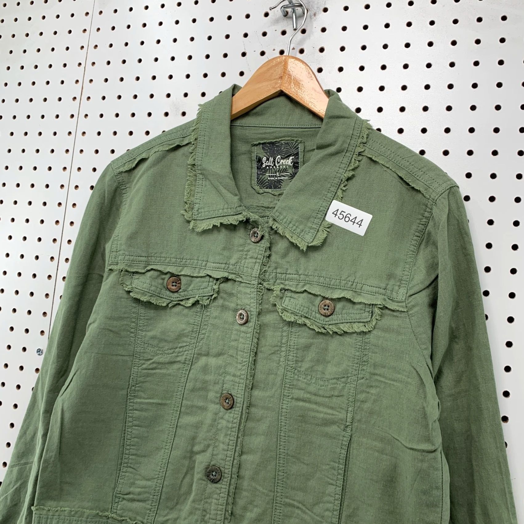 Vintage Salt Creek Linen Blend Jacket Womens Medium Green Military Distressed Style Size M / US 6-8 / IT 42-44 - 3 Thumbnail
