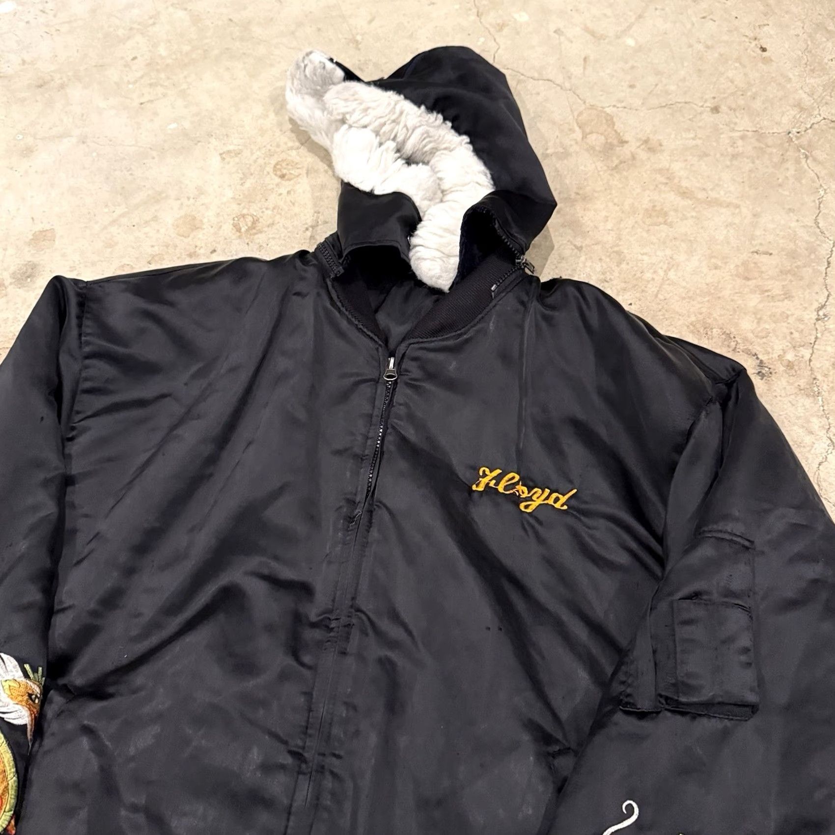 Vintage VTG Souvenir Jacket Flight Bomber Sukajan Dragon Y2K Korean Snorkel Hood XL Jacket Men Black Satin Size US XL / EU 56 / 4 - 3 Thumbnail