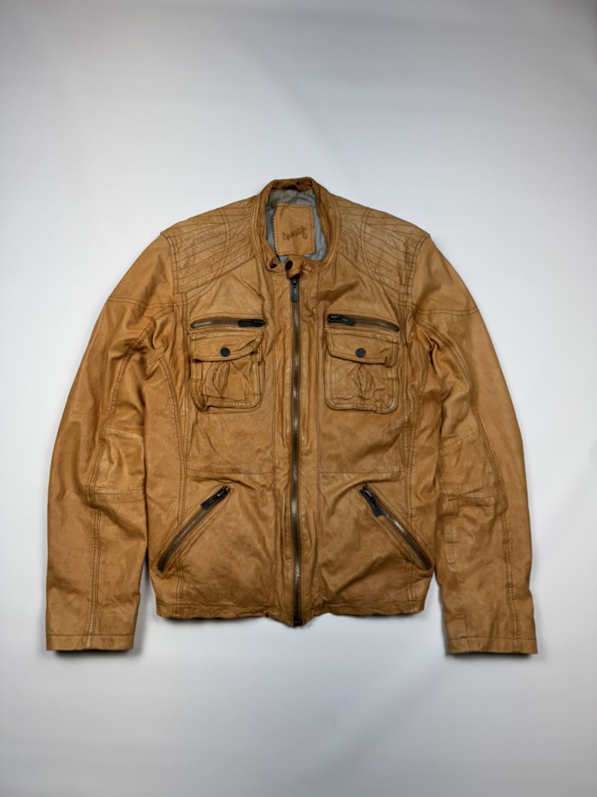 Vintage Y2k Distressed Leather Biker Jacket