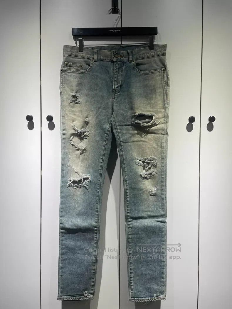 Saint Laurent Paris Saint Laurent Paris Blue Big Destroyed Denim Jeans Size US 32 / EU 48 - 1 Thumbnail