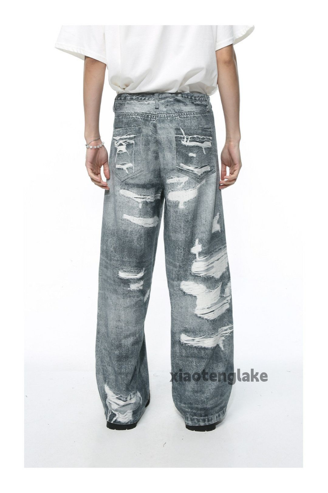 Jean × Vintage washed faded skate hiphop pattern damaged baggy jeans Size US 30 / EU 46 - 4 Thumbnail