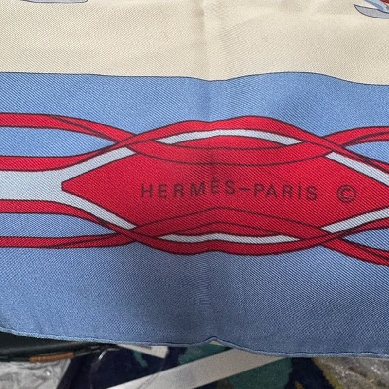 Hermes Hermes silk scarf red/blue colorway/whimsical sleds horses Size ONE SIZE - 2 Thumbnail