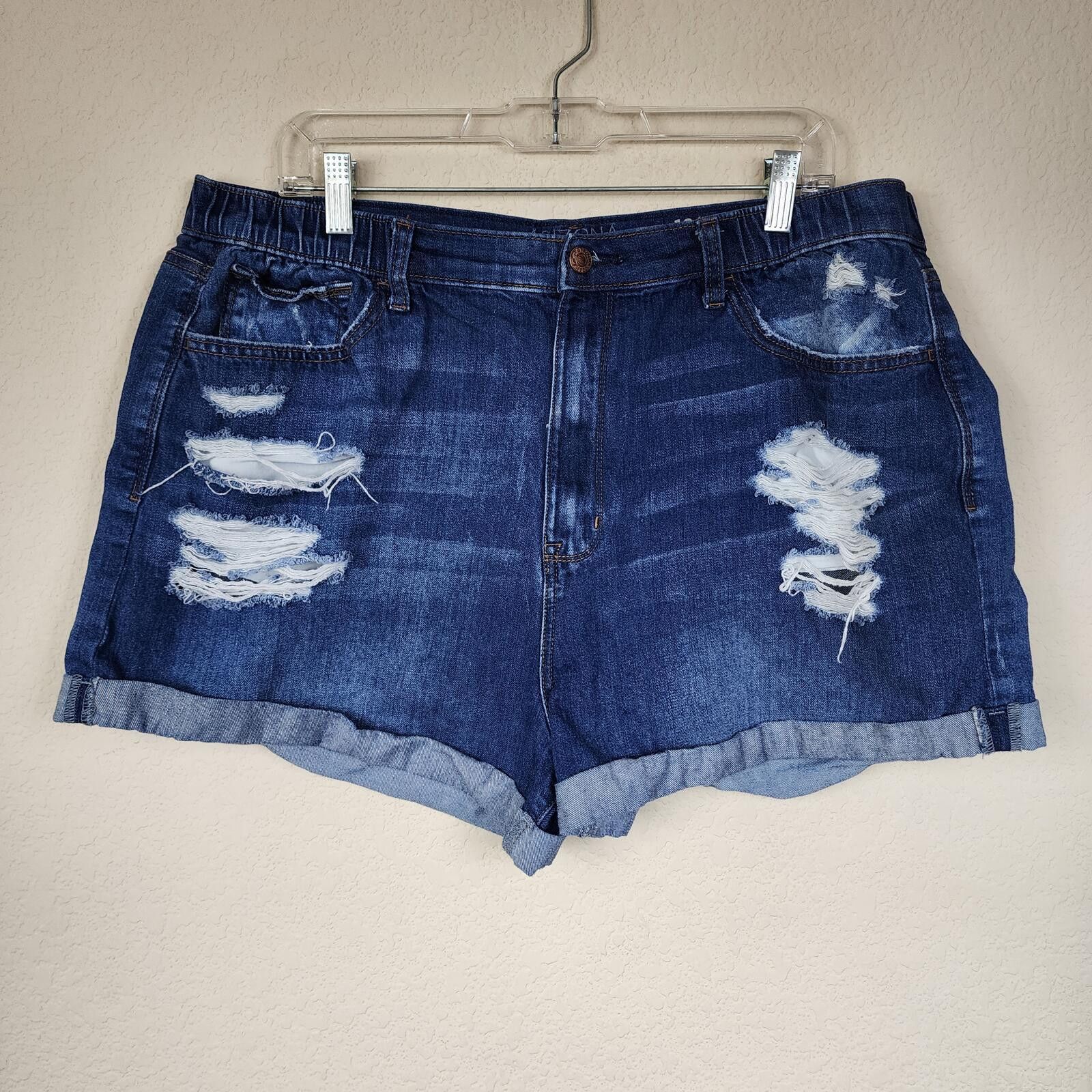 Other Distressed Dark Blue Denim Shorts with Rolled Hem Size 19 Size 32" / US 10 / IT 46 - 1 Thumbnail