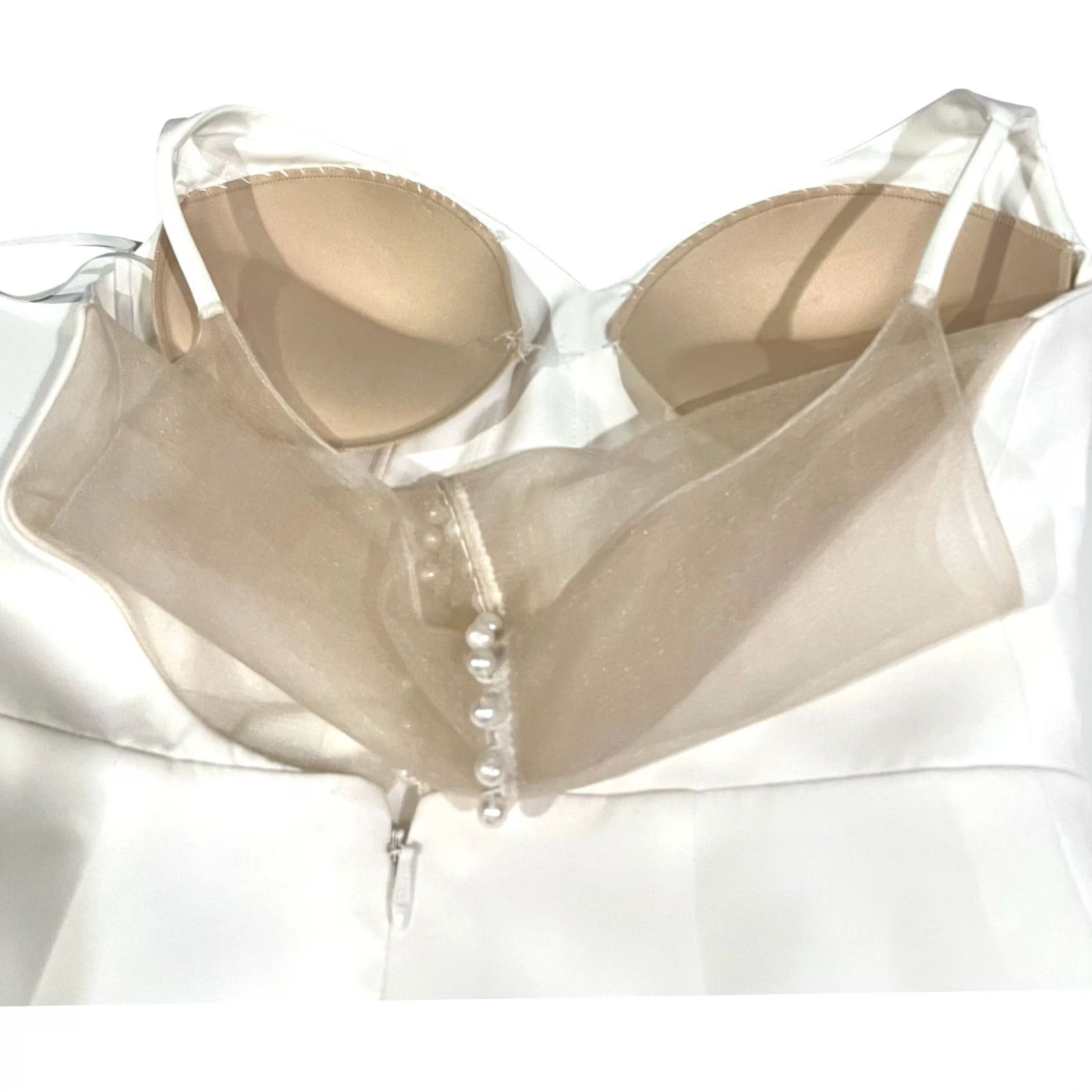 Vintage Olia Zavozina White Wedding Dress Midi Satin Pearl Buttons Down Back Slit Size M / US 6-8 / IT 42-44 - 7 Thumbnail