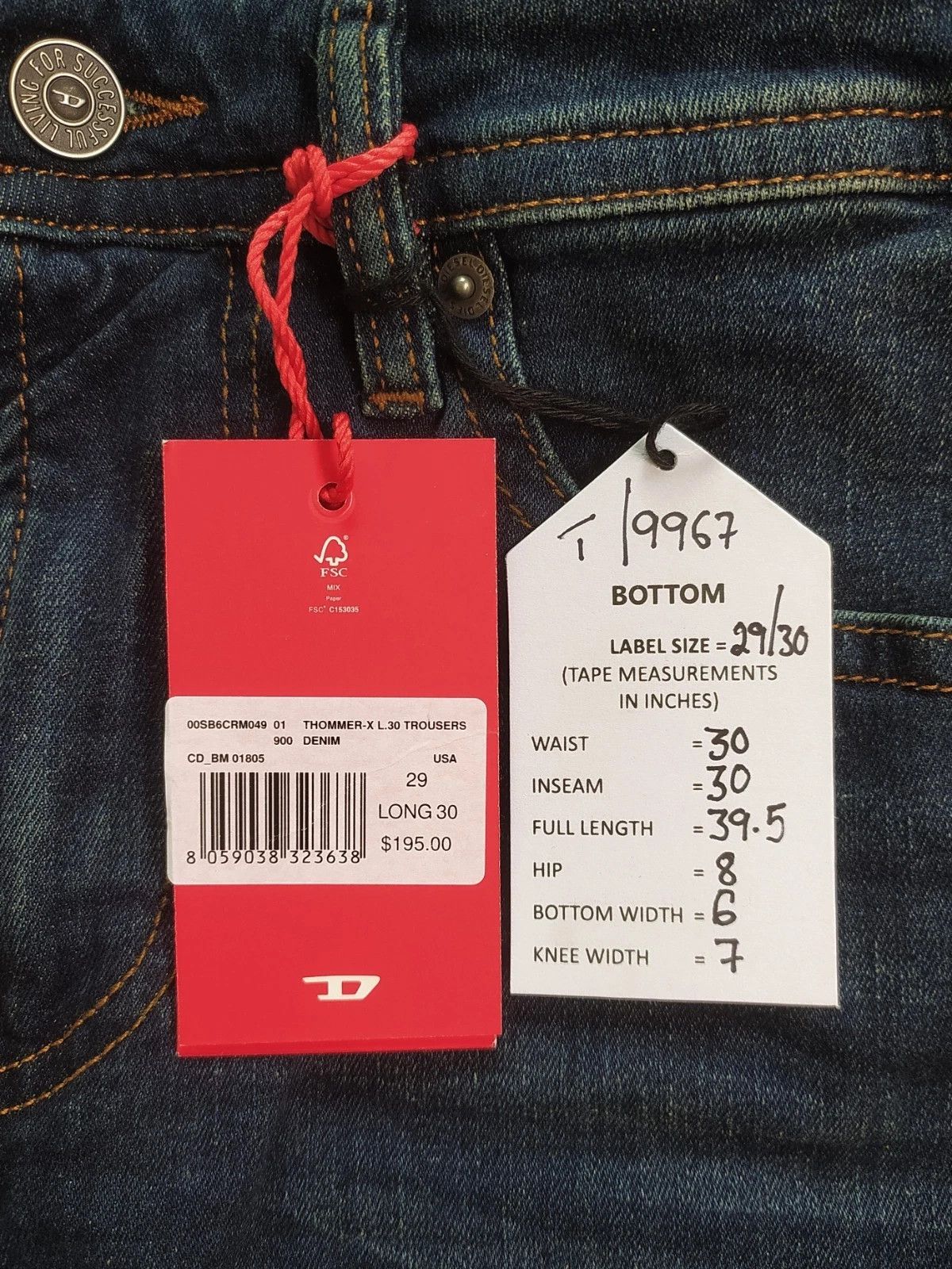 Diesel Diesel THOMMER-X-RM049 Men's Jean T 9967 Size US 29 - 10 Thumbnail