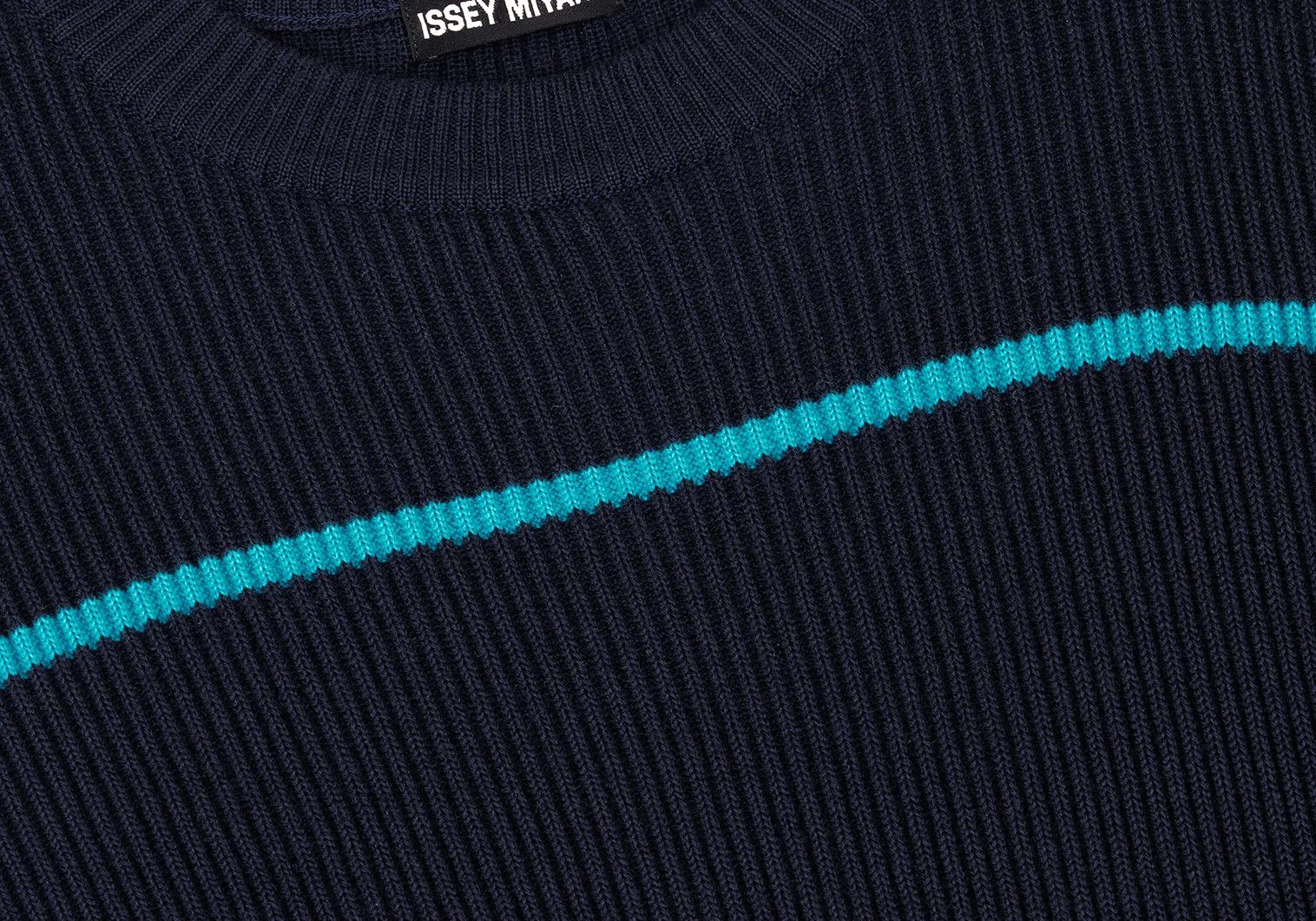 Issey Miyake Wool Ribbed Knit Sweater in Navy and Light Blue, Size M Size US M / EU 48-50 / 2 - 6 Thumbnail