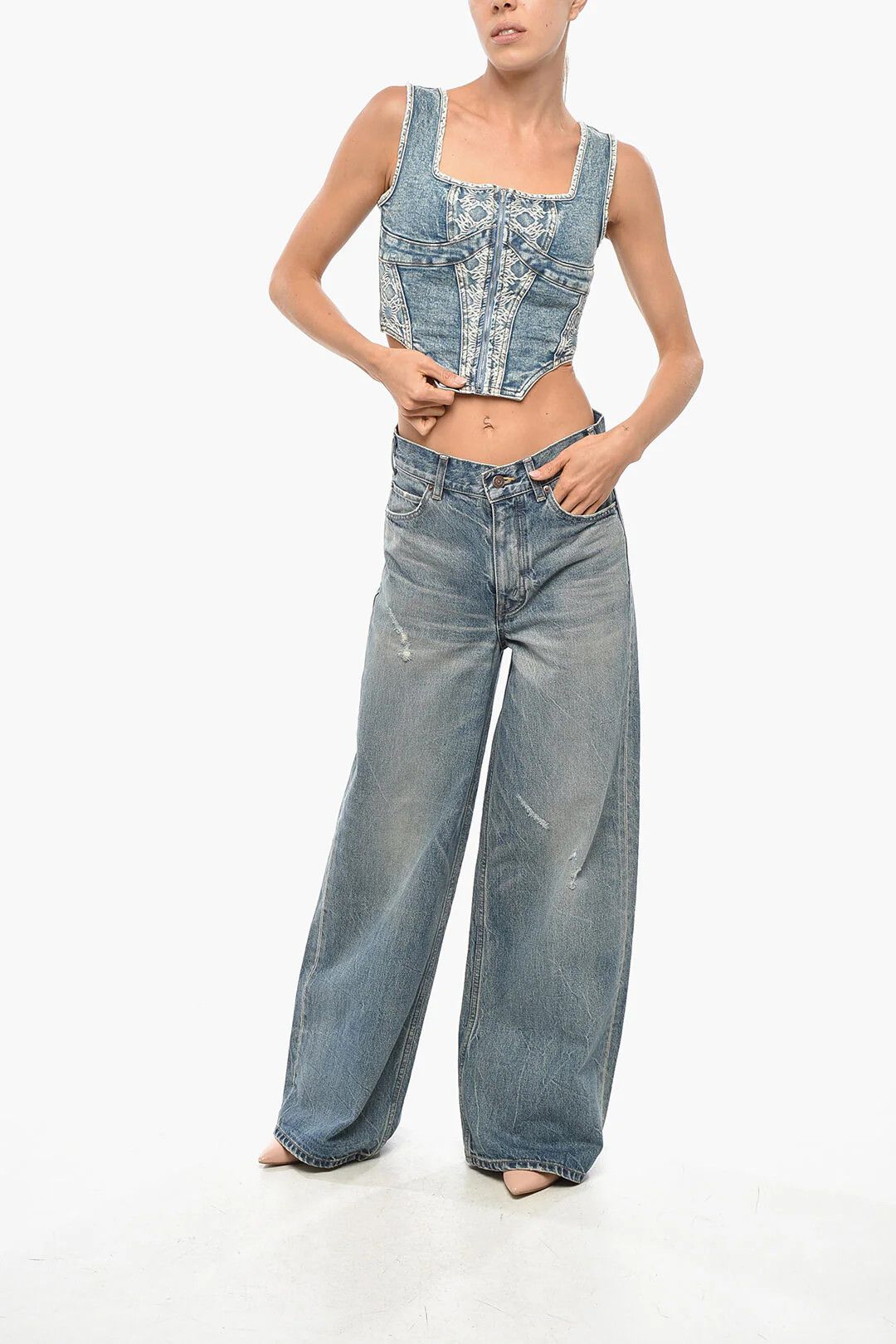 Amiri og1mm0426 Denim Corset Top in Light Blue Size S / US 4 / IT 40 - 4 Thumbnail