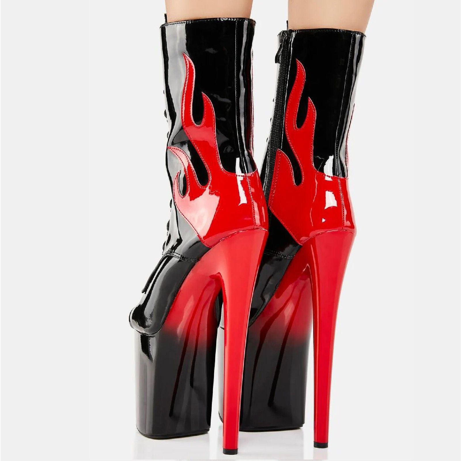Other Bulls Black Patent Open Toe Red Flame Platform High Heel Mid Size US 6 / IT 36 - 6 Thumbnail
