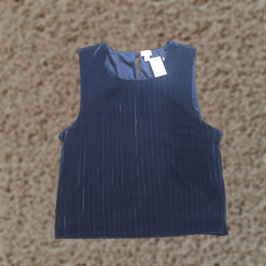 J.Crew J.CREW Blouse Shirt Womens XL Blue Pleated Sleeveless Round Neck Stretch Luxe Classic Minimal Vintage: No (Note: N/A) Size XL / US 12-14 / IT 48-50 - 1 Thumbnail