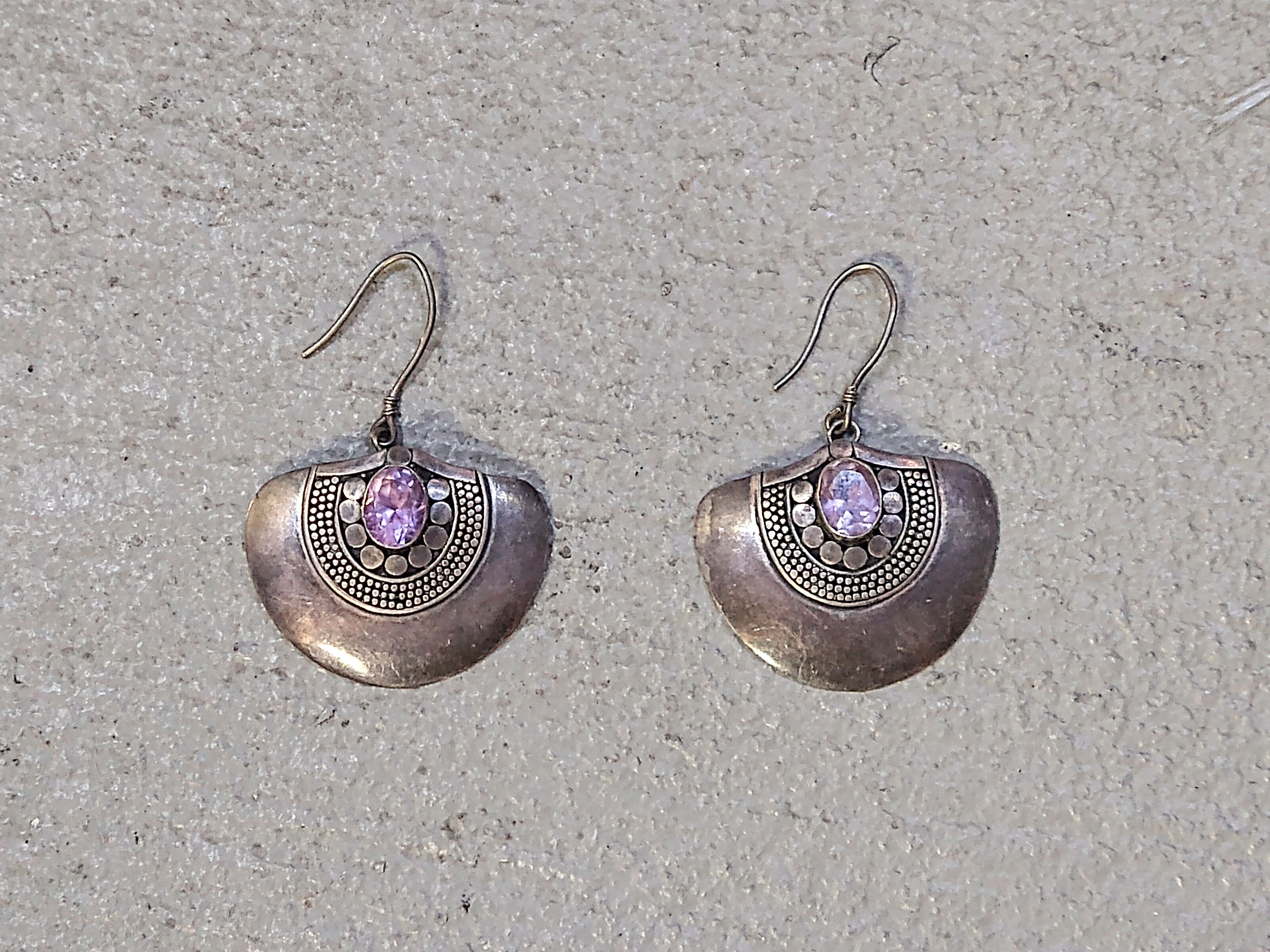 Jewelry × Vintage Vintage Sterling Silver Earrings Purple Amethyst Fan Modern Size ONE SIZE - 4 Thumbnail