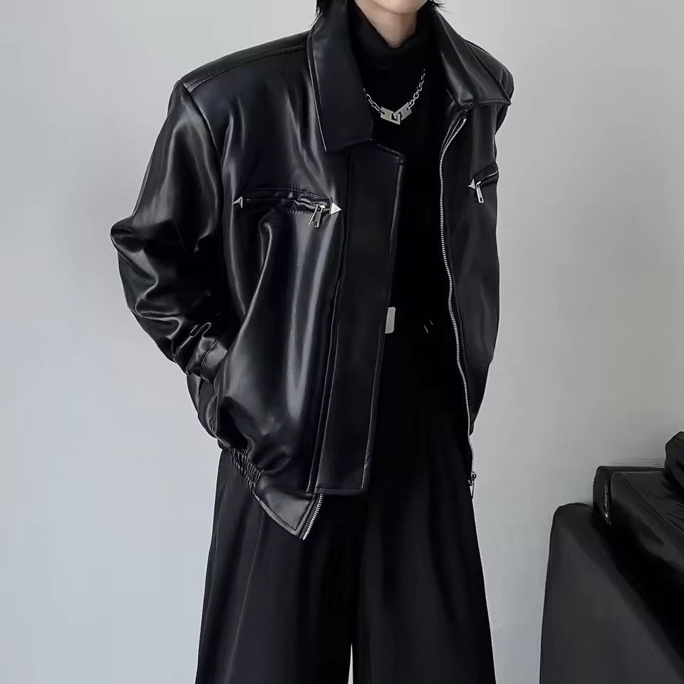 Japanese Brand Boxy Cropped Vegan Leather Bomber Jacket Size US XXL / EU 58 / 5 - 3 Thumbnail