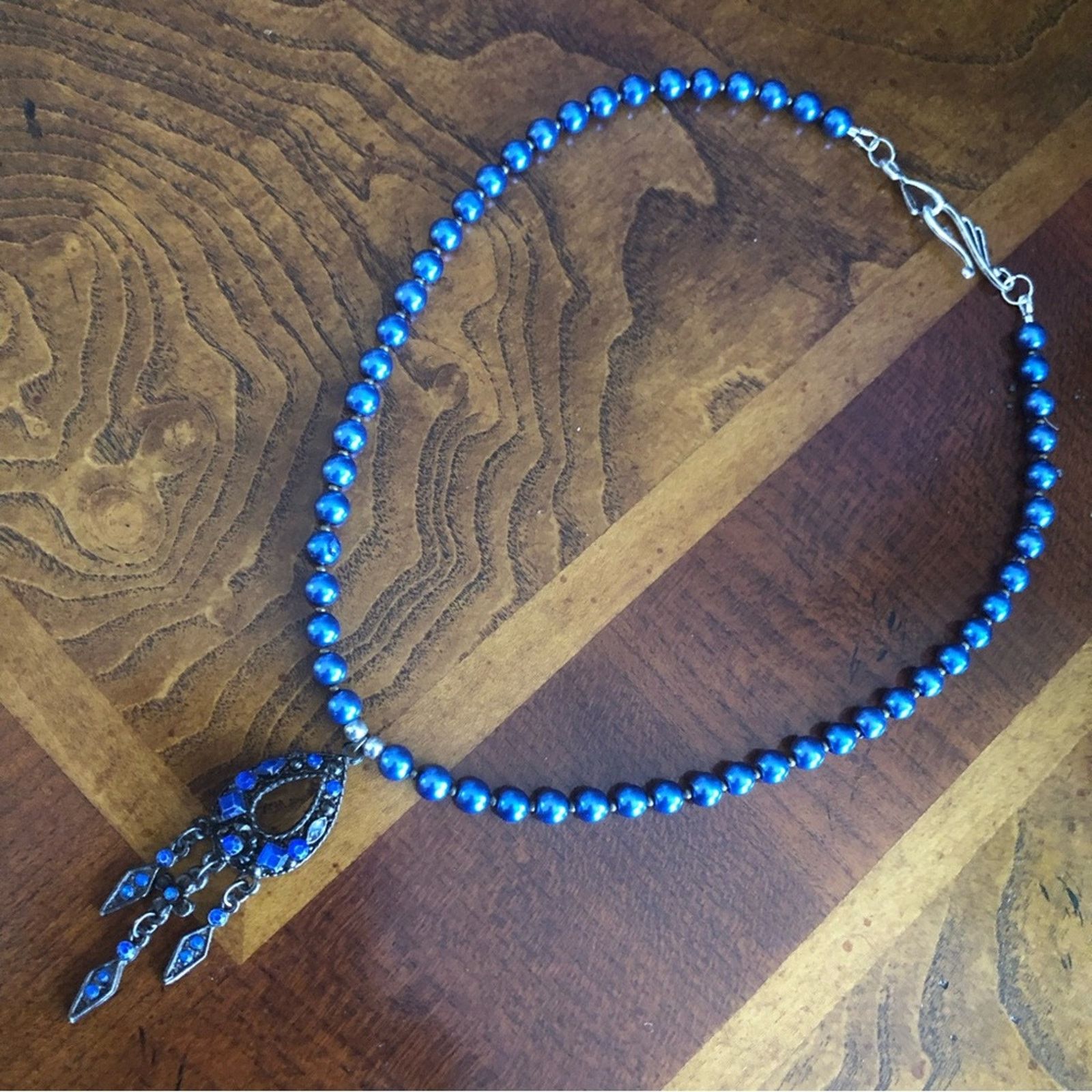 Handmade Handcrafted repurpose blue stone fringe Pearl necklace Size ONE SIZE - 9 Thumbnail