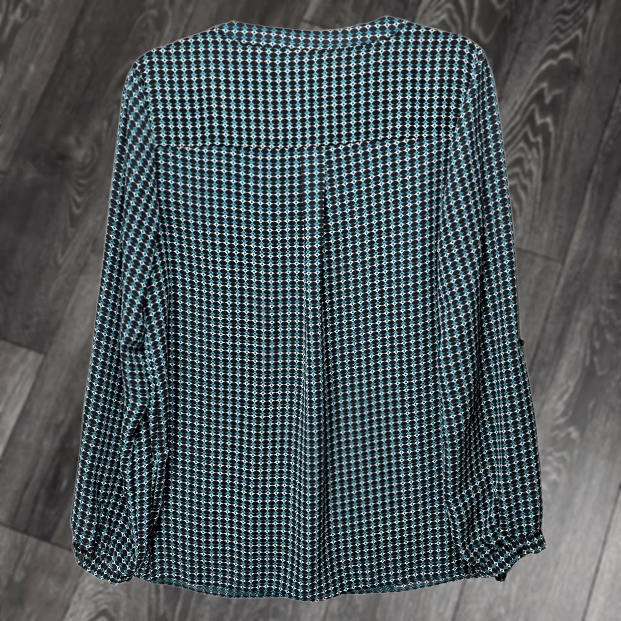 Laundry by Shelli Segal Laundry By Shelli Segal Blouse Womens L Geometric Roll Tab Long Sleeve Teal Size L / US 10 / IT 46 - 1 Thumbnail