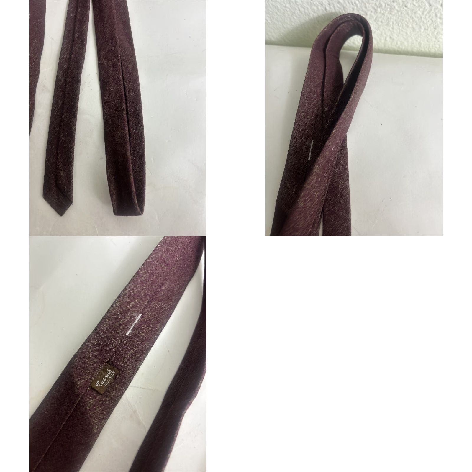 Vintage VINTAGE Tussah Silk Necktie Burgundy Gold Skinny Tie Size ONE SIZE - 8 Thumbnail
