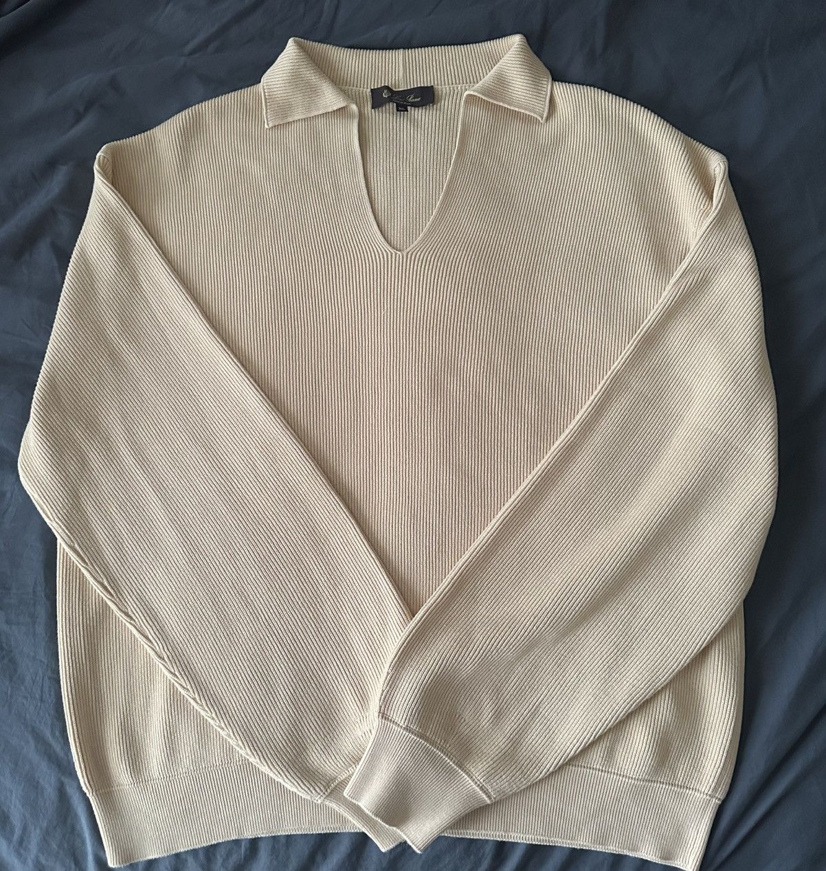 Loro Piana Cashmere V-Neck Polo Sweater Beige XL